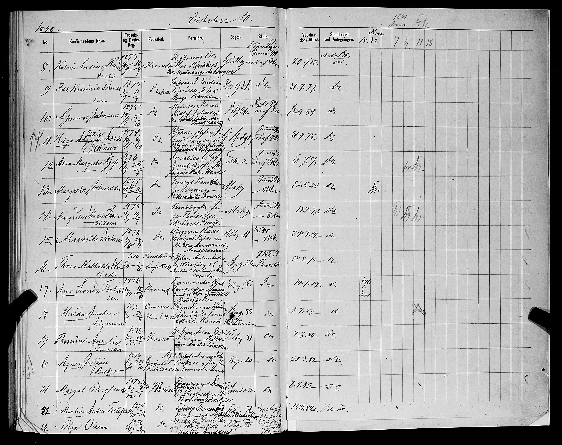 Kristiansand domprosti, SAK/1112-0006/F/Fb/L0015: Parish register (copy) no. B 15, 1881-1890