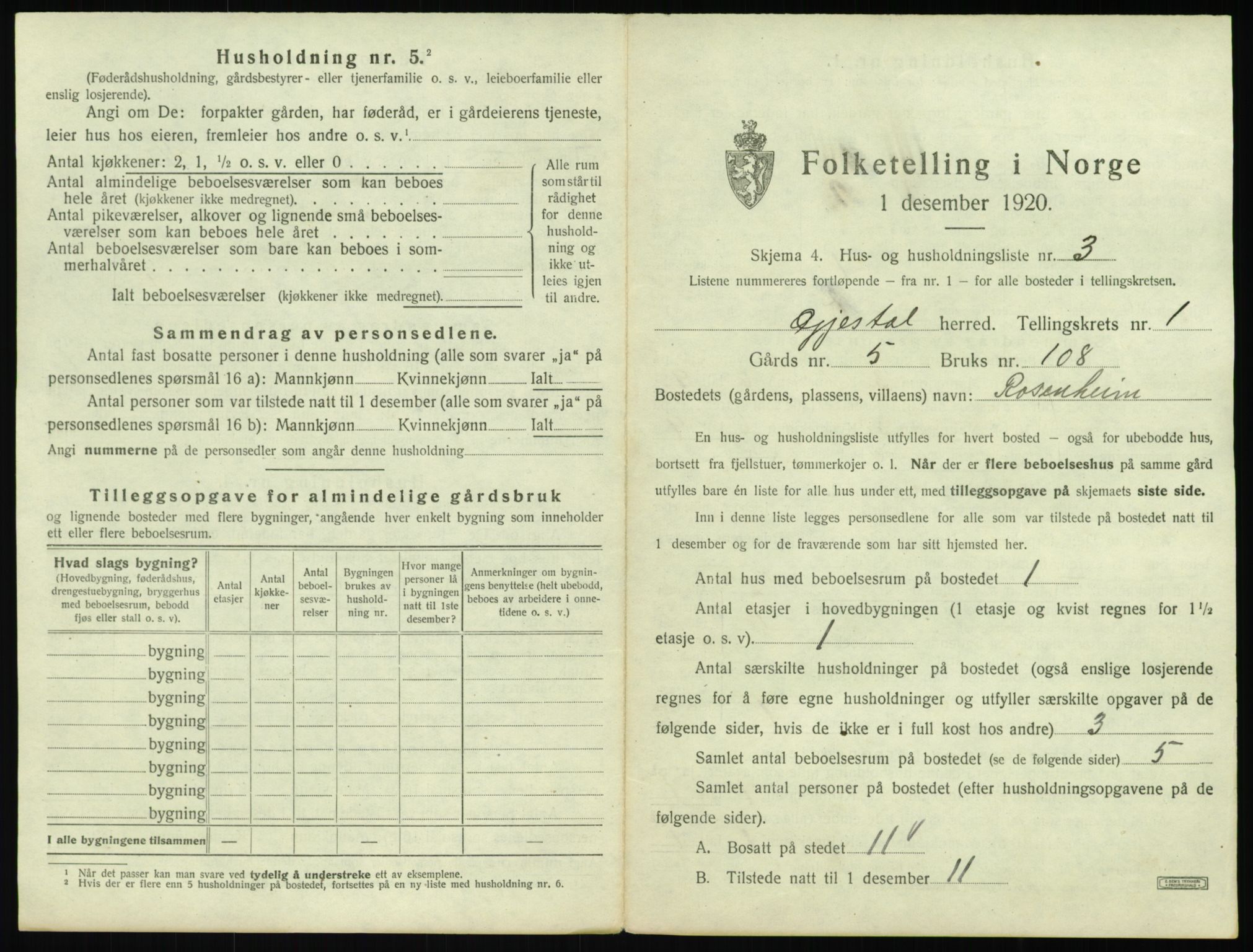 SAST, 1920 census for Gjesdal, 1920, p. 44