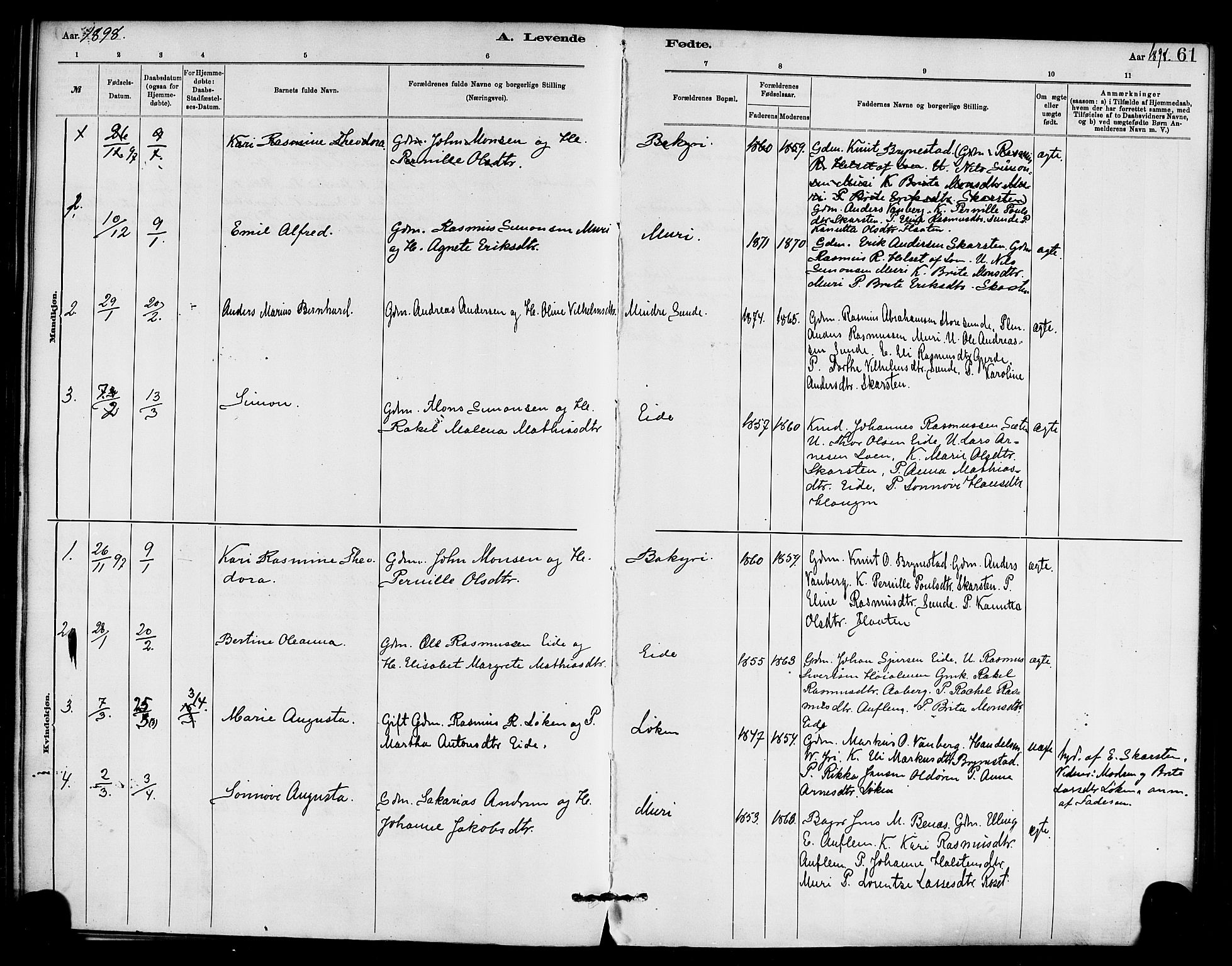 Innvik sokneprestembete, AV/SAB-A-80501: Parish register (official) no. C 1, 1879-1900, p. 61