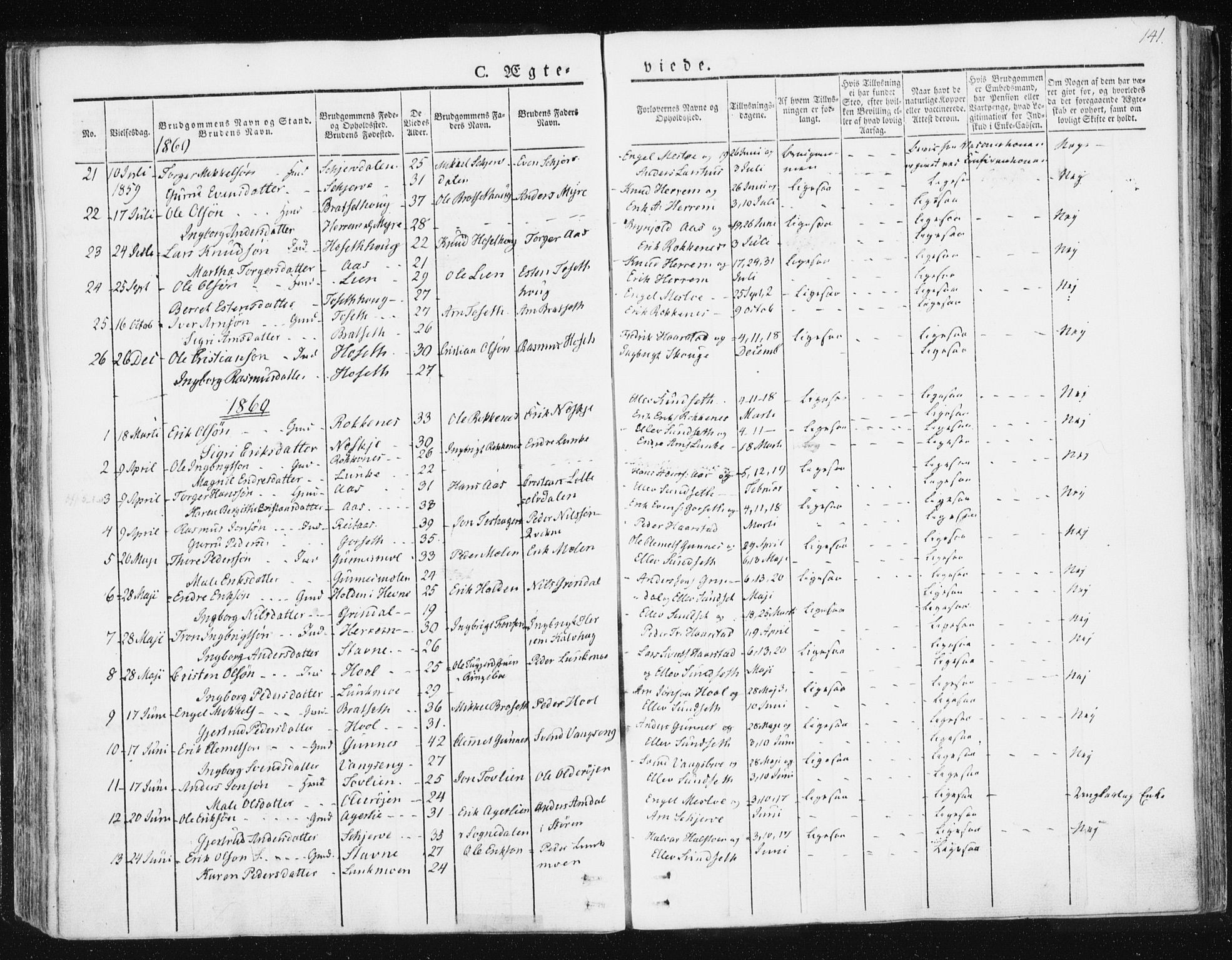 Ministerialprotokoller, klokkerbøker og fødselsregistre - Sør-Trøndelag, SAT/A-1456/674/L0869: Parish register (official) no. 674A01, 1829-1860, p. 141