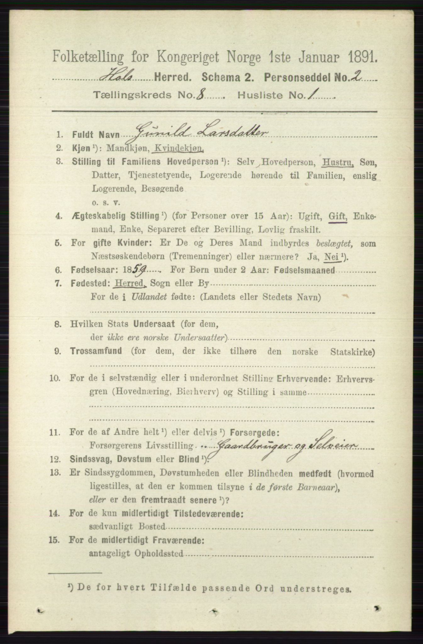 RA, 1891 census for 0620 Hol, 1891, p. 2240