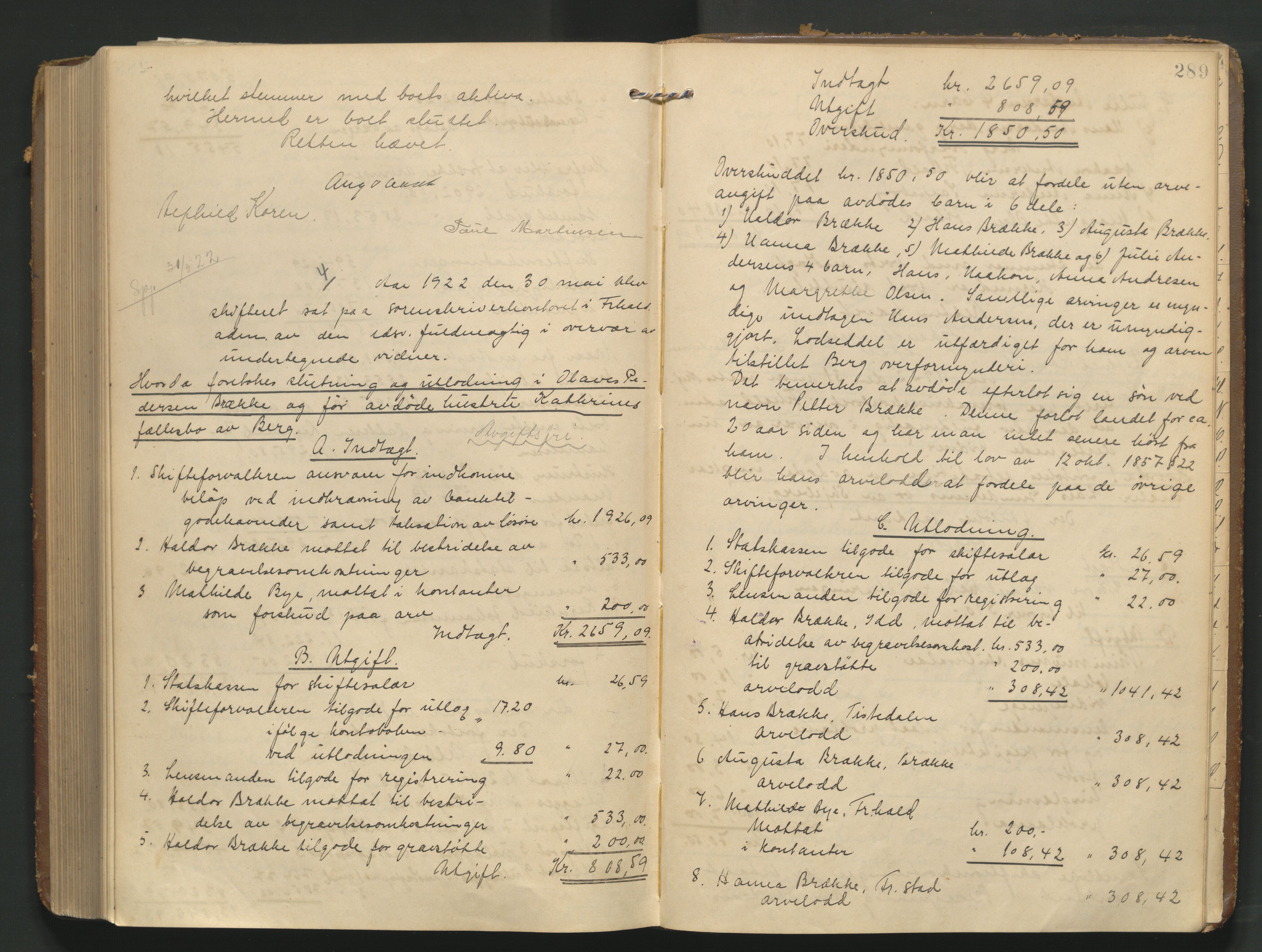 Idd og Marker sorenskriveri, AV/SAO-A-10283/H/He/L0005: Skifteutlodningsprotokoll, 1911-1922, p. 289