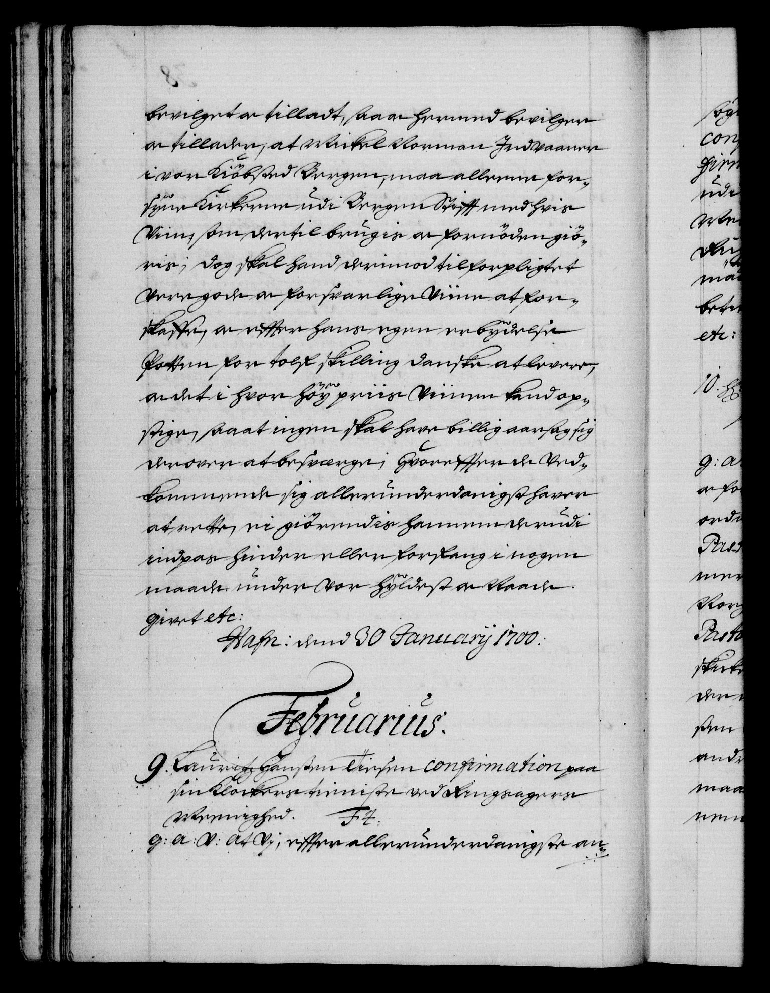 Danske Kanselli 1572-1799, AV/RA-EA-3023/F/Fc/Fca/Fcaa/L0018: Norske registre, 1699-1703, p. 38b