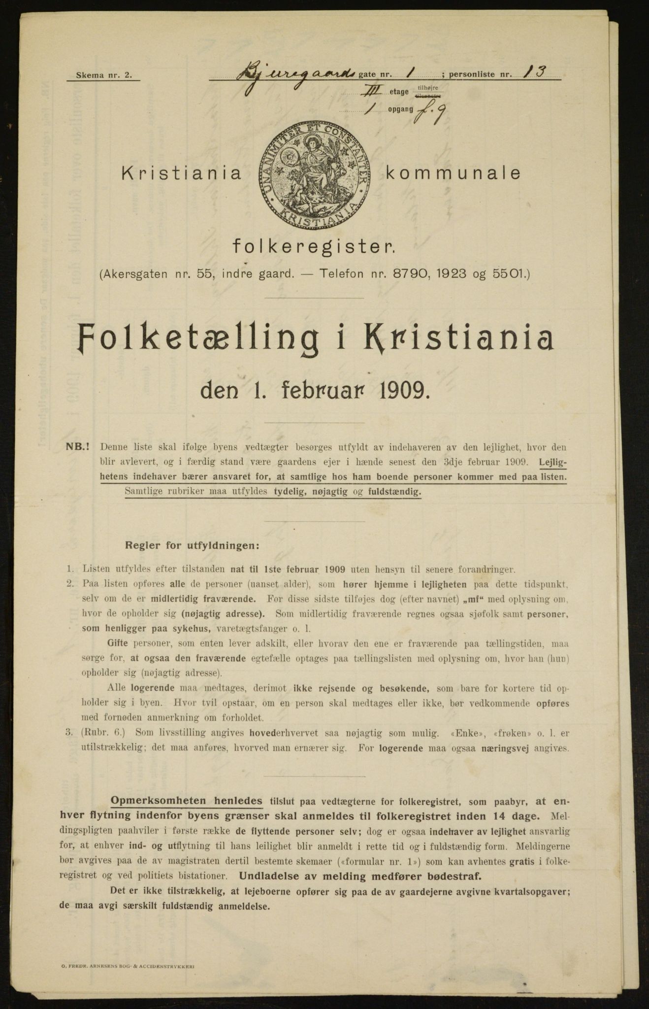 OBA, Municipal Census 1909 for Kristiania, 1909, p. 5110