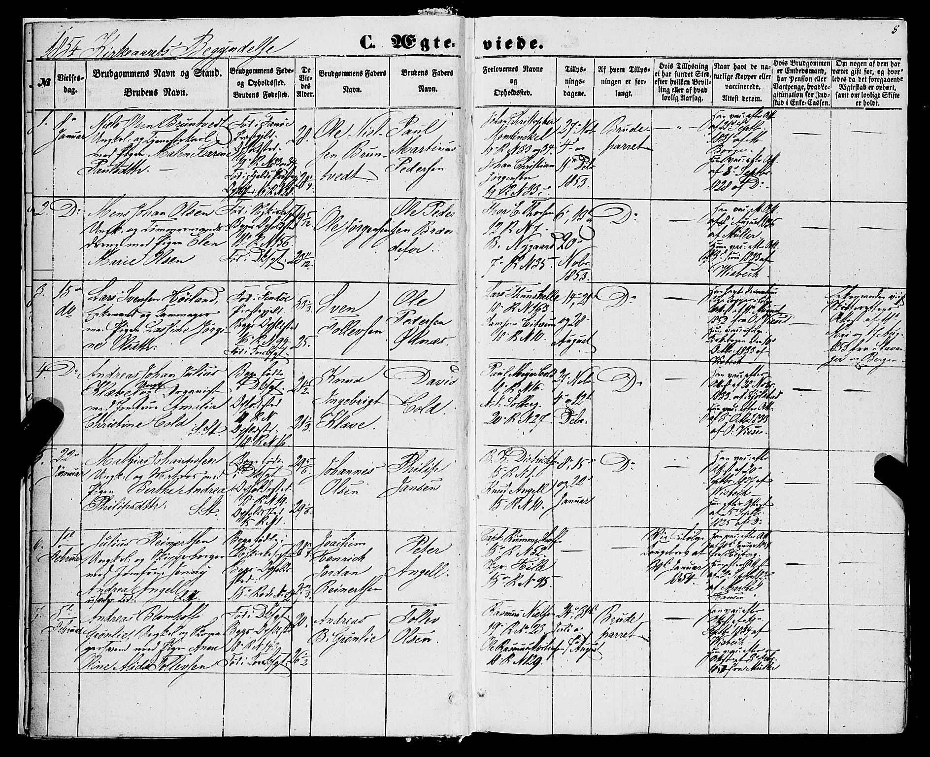 Domkirken sokneprestembete, SAB/A-74801/H/Haa/L0034: Parish register (official) no. D 2, 1853-1874, p. 8