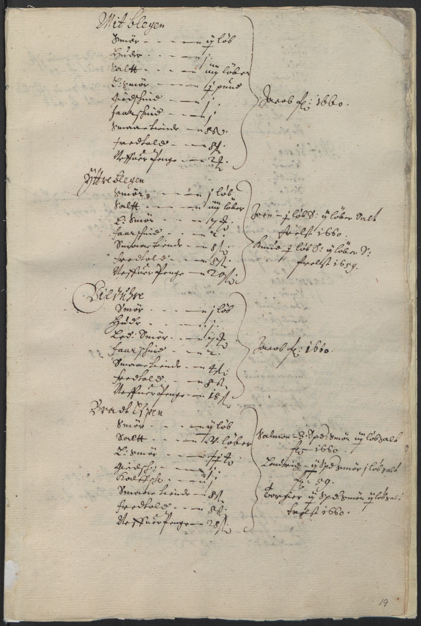 Rentekammeret inntil 1814, Realistisk ordnet avdeling, RA/EA-4070/L/L0026/0002: Bergen lagdømme: / Lyse klosters jordebok, 1661, p. 19a