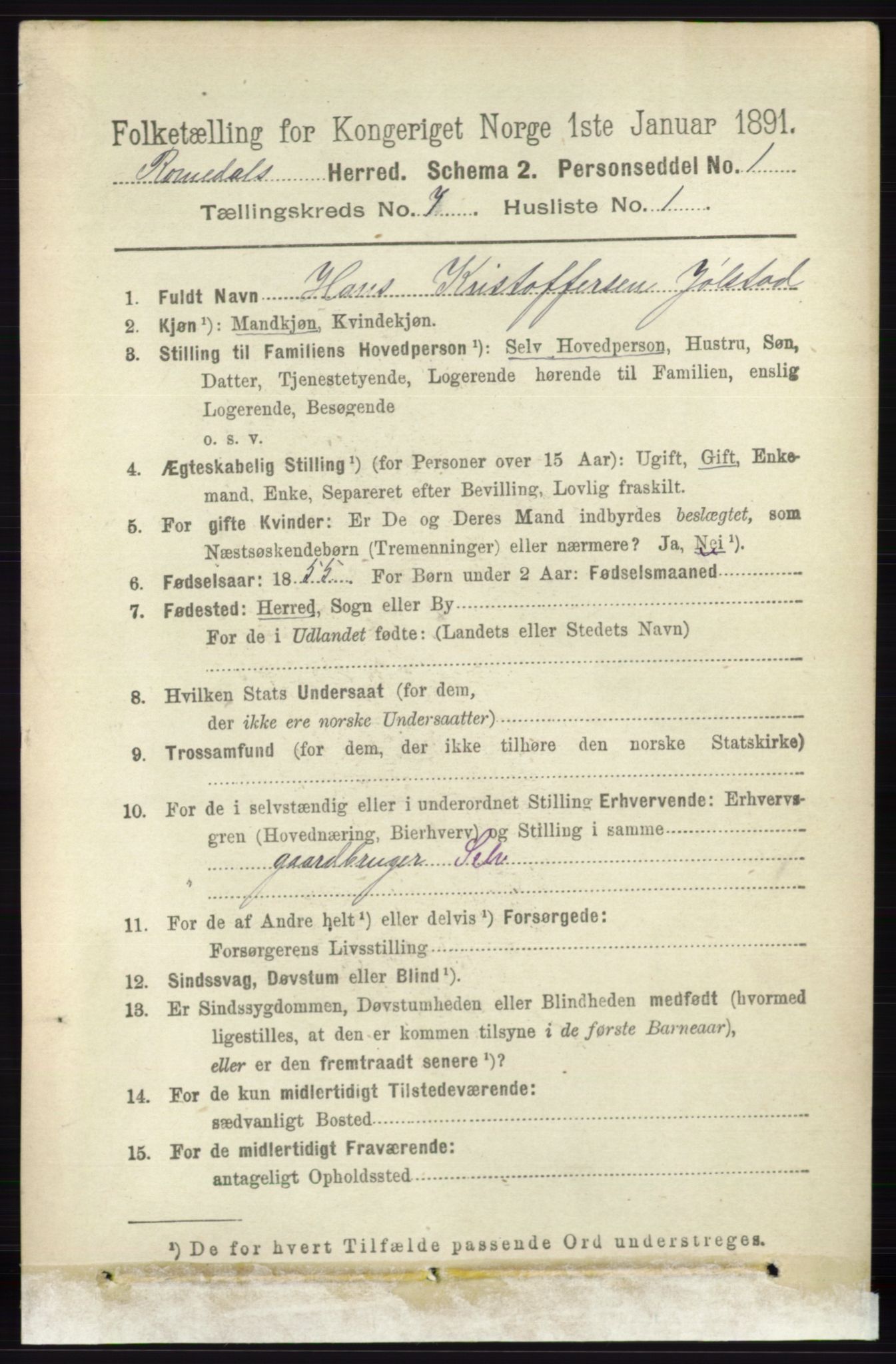 RA, 1891 census for 0416 Romedal, 1891, p. 3557