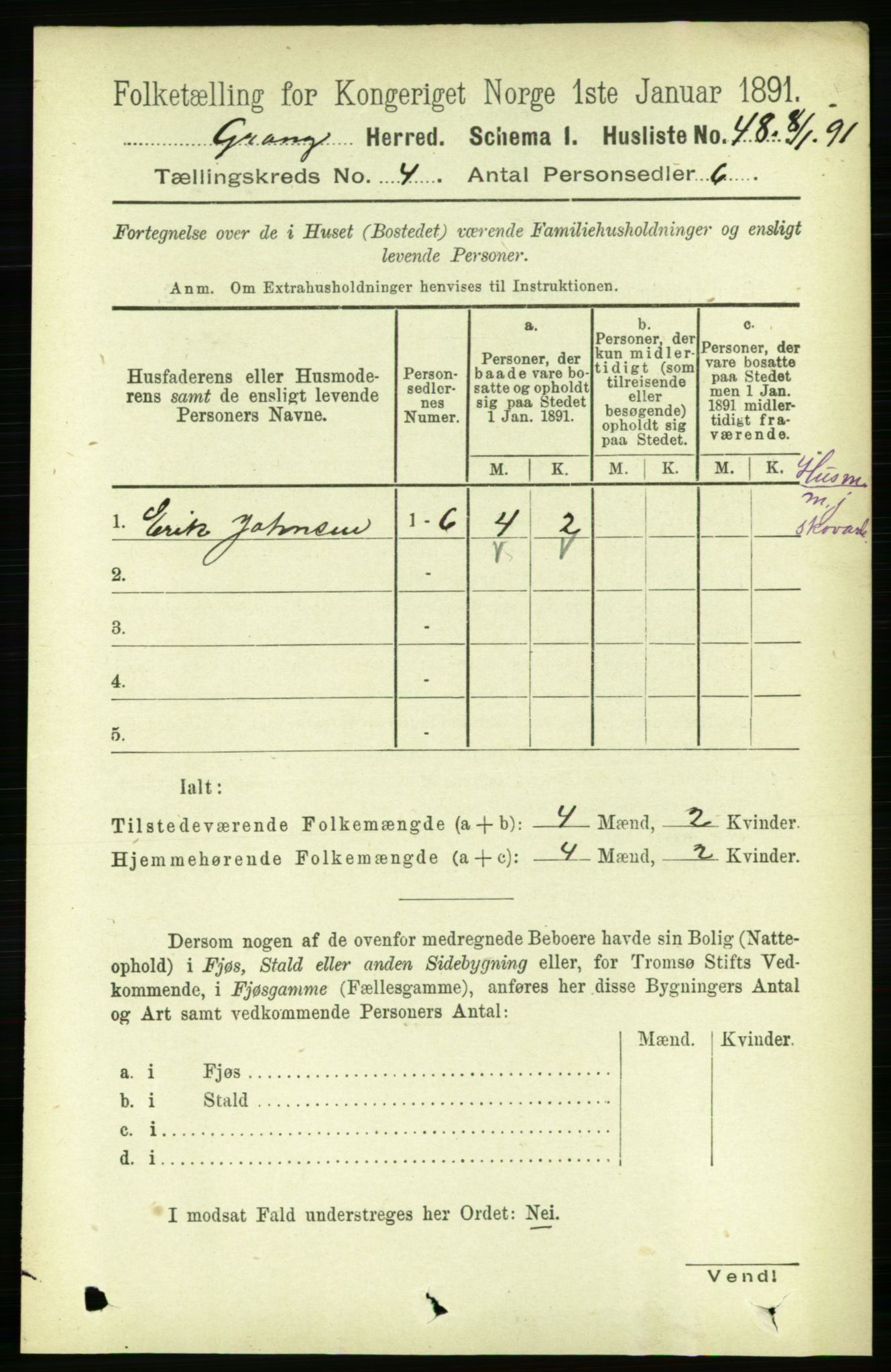 RA, 1891 census for 1742 Grong, 1891, p. 1489