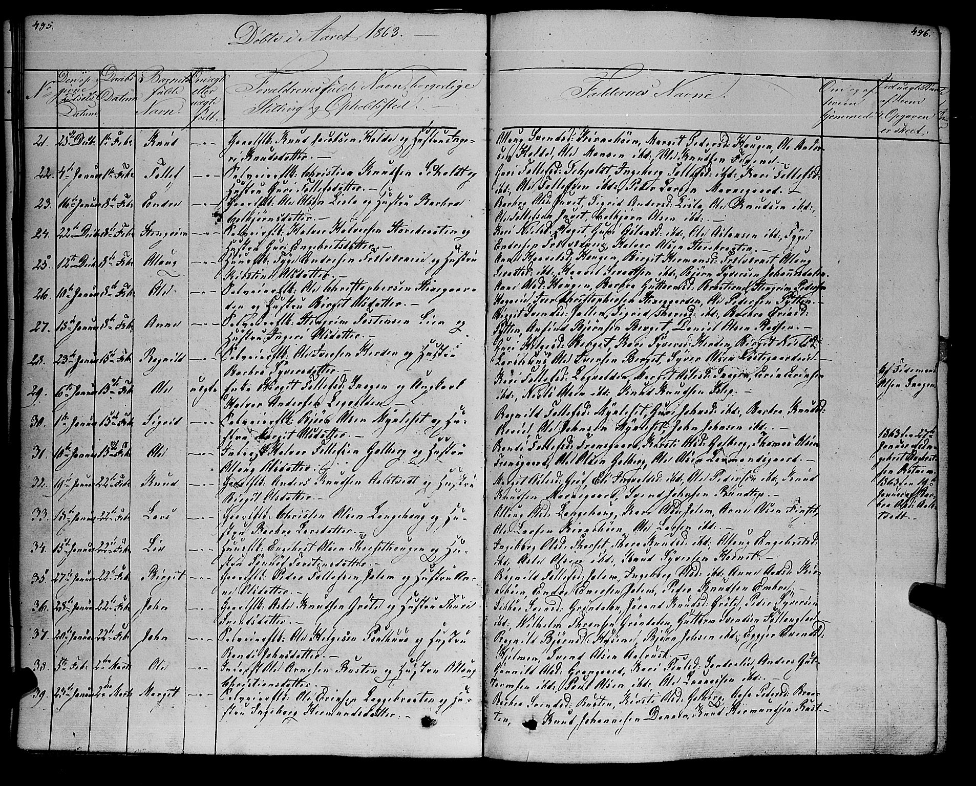 Gol kirkebøker, AV/SAKO-A-226/F/Fa/L0002: Parish register (official) no. I 2, 1837-1863, p. 495-496