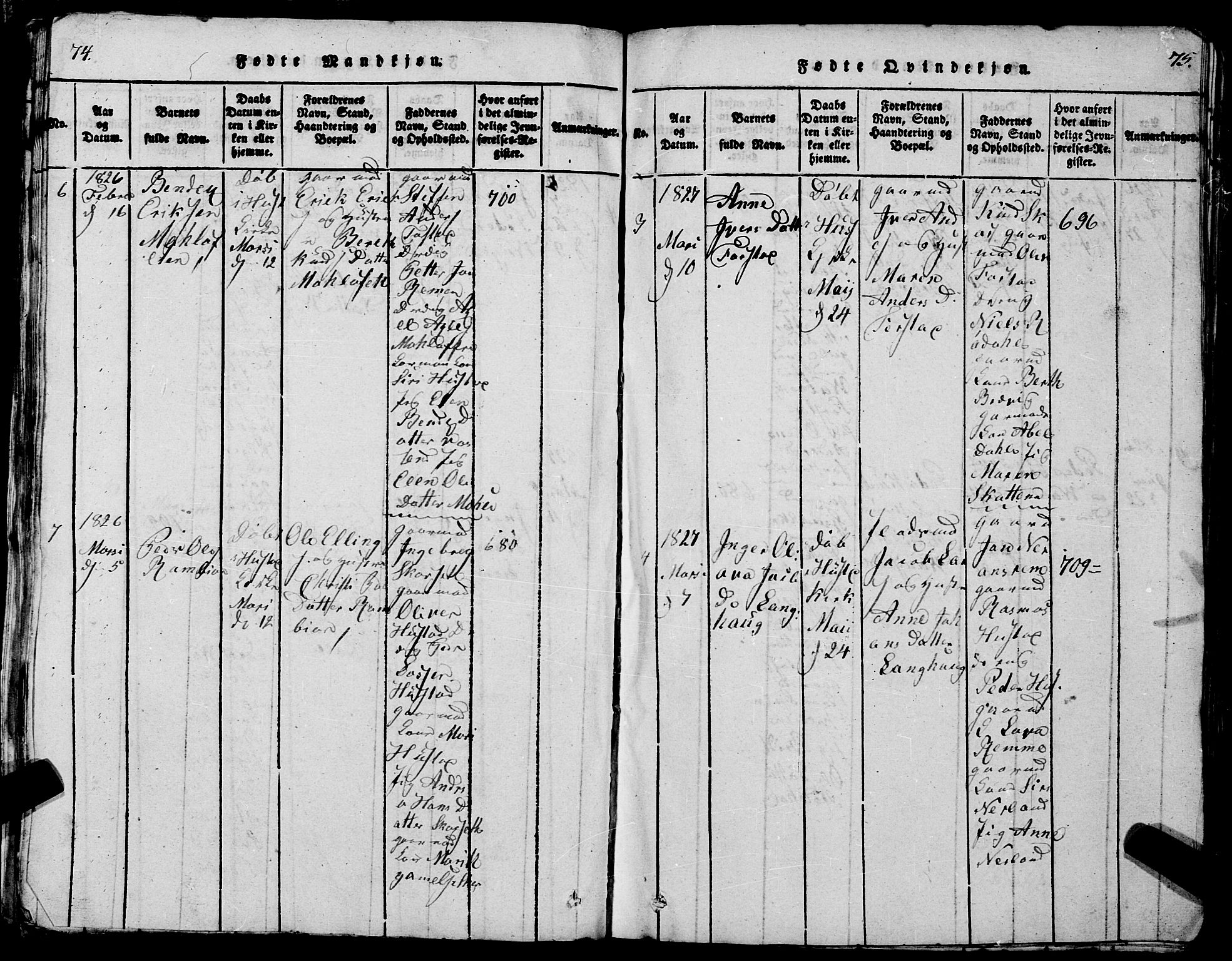 Ministerialprotokoller, klokkerbøker og fødselsregistre - Møre og Romsdal, AV/SAT-A-1454/567/L0781: Parish register (copy) no. 567C01, 1818-1845, p. 74-75