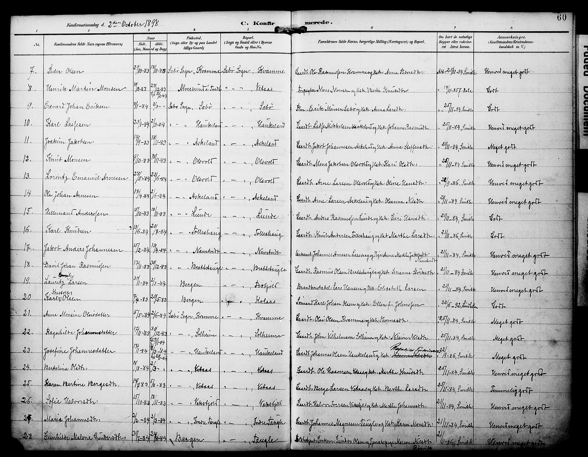 Manger sokneprestembete, AV/SAB-A-76801/H/Haa: Parish register (official) no. D 2, 1894-1908, p. 60