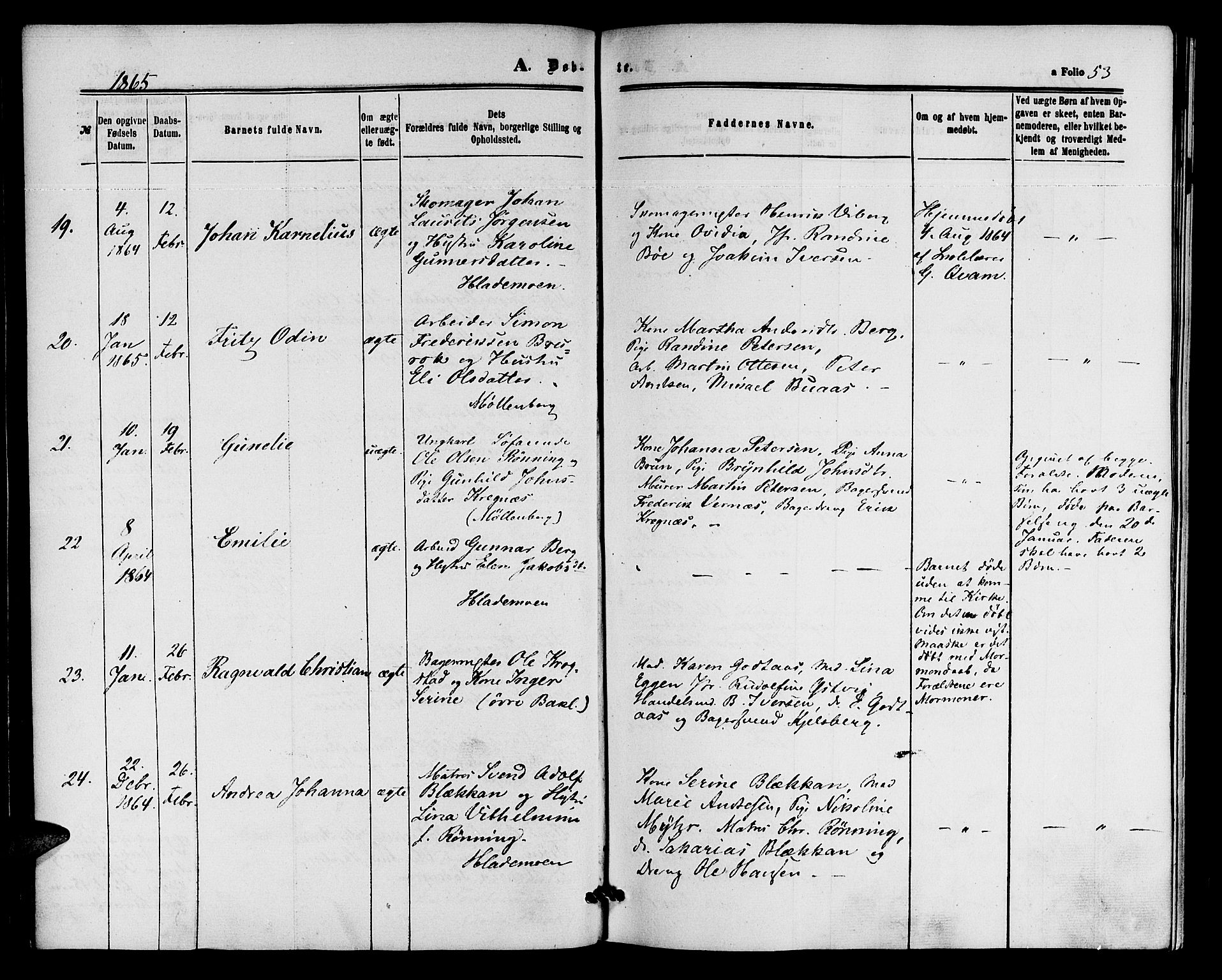 Ministerialprotokoller, klokkerbøker og fødselsregistre - Sør-Trøndelag, AV/SAT-A-1456/604/L0185: Parish register (official) no. 604A06, 1861-1865, p. 53