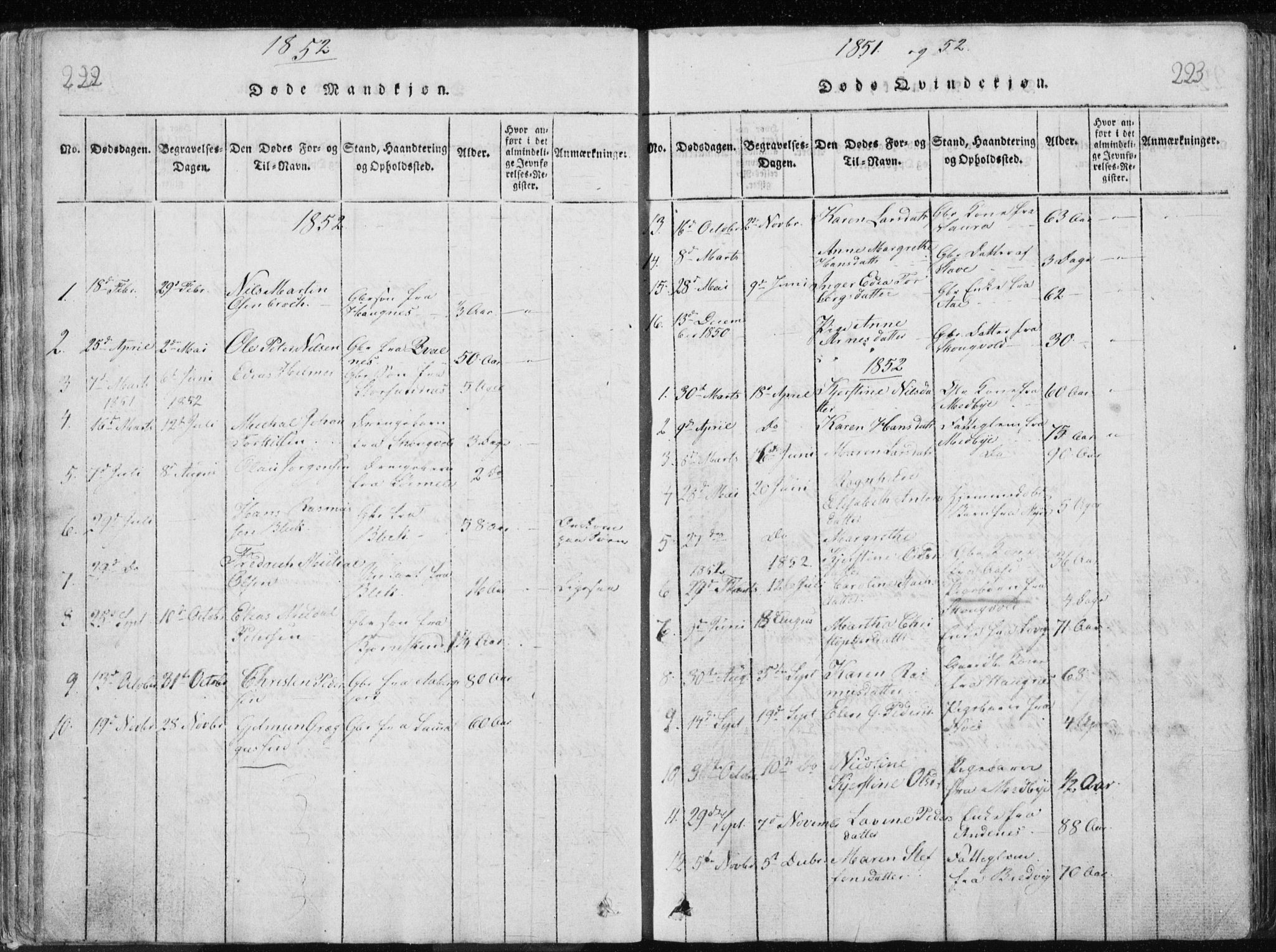 Ministerialprotokoller, klokkerbøker og fødselsregistre - Nordland, AV/SAT-A-1459/897/L1411: Parish register (copy) no. 897C01, 1820-1866, p. 222-223