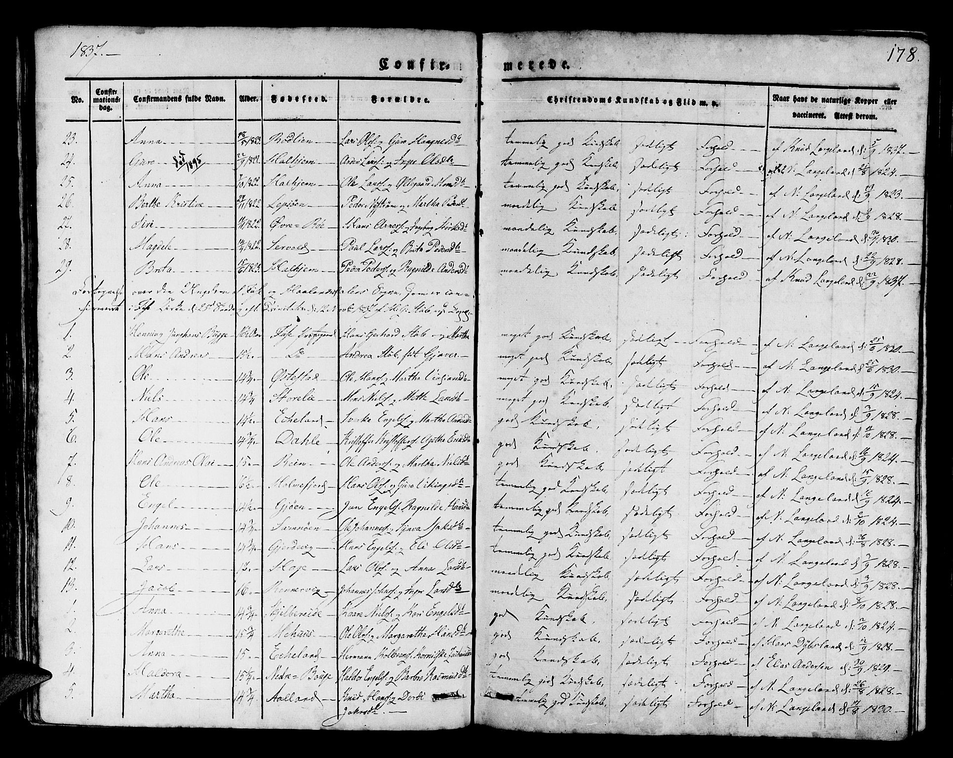 Os sokneprestembete, SAB/A-99929: Parish register (official) no. A 14, 1826-1839, p. 178