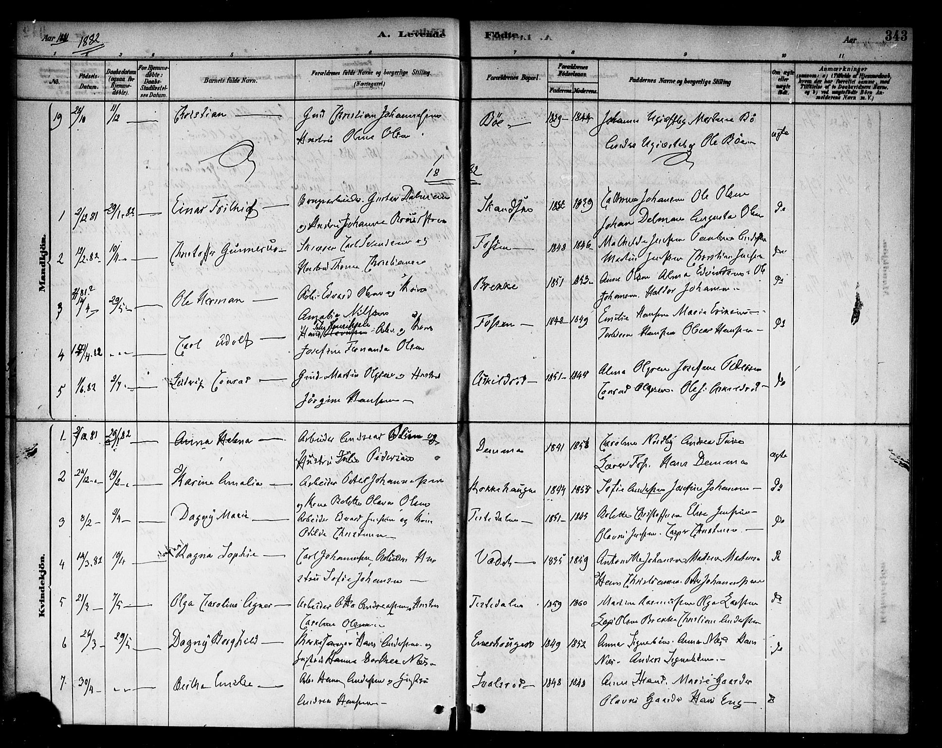 Berg prestekontor Kirkebøker, SAO/A-10902/F/Fb/L0001: Parish register (official) no. II 1, 1878-1887, p. 343