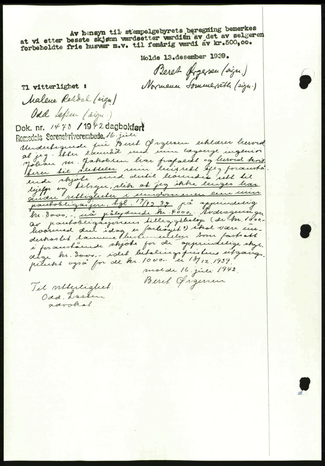 Romsdal sorenskriveri, AV/SAT-A-4149/1/2/2C: Mortgage book no. A12, 1942-1942, Diary no: : 2684/1939