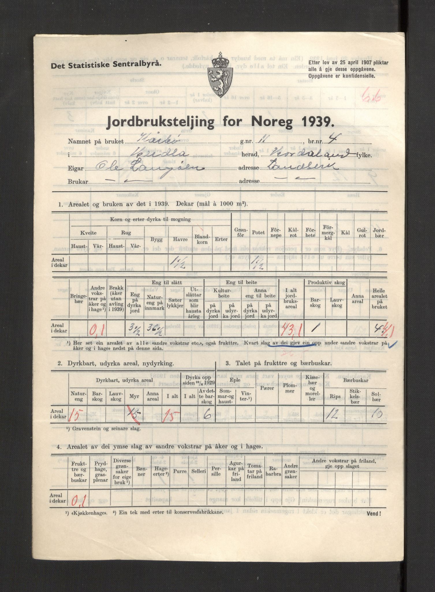 Statistisk sentralbyrå, Næringsøkonomiske emner, Jordbruk, skogbruk, jakt, fiske og fangst, AV/RA-S-2234/G/Gb/L0211: Hordaland: Herdla, Hjelme og Manger, 1939, p. 1087