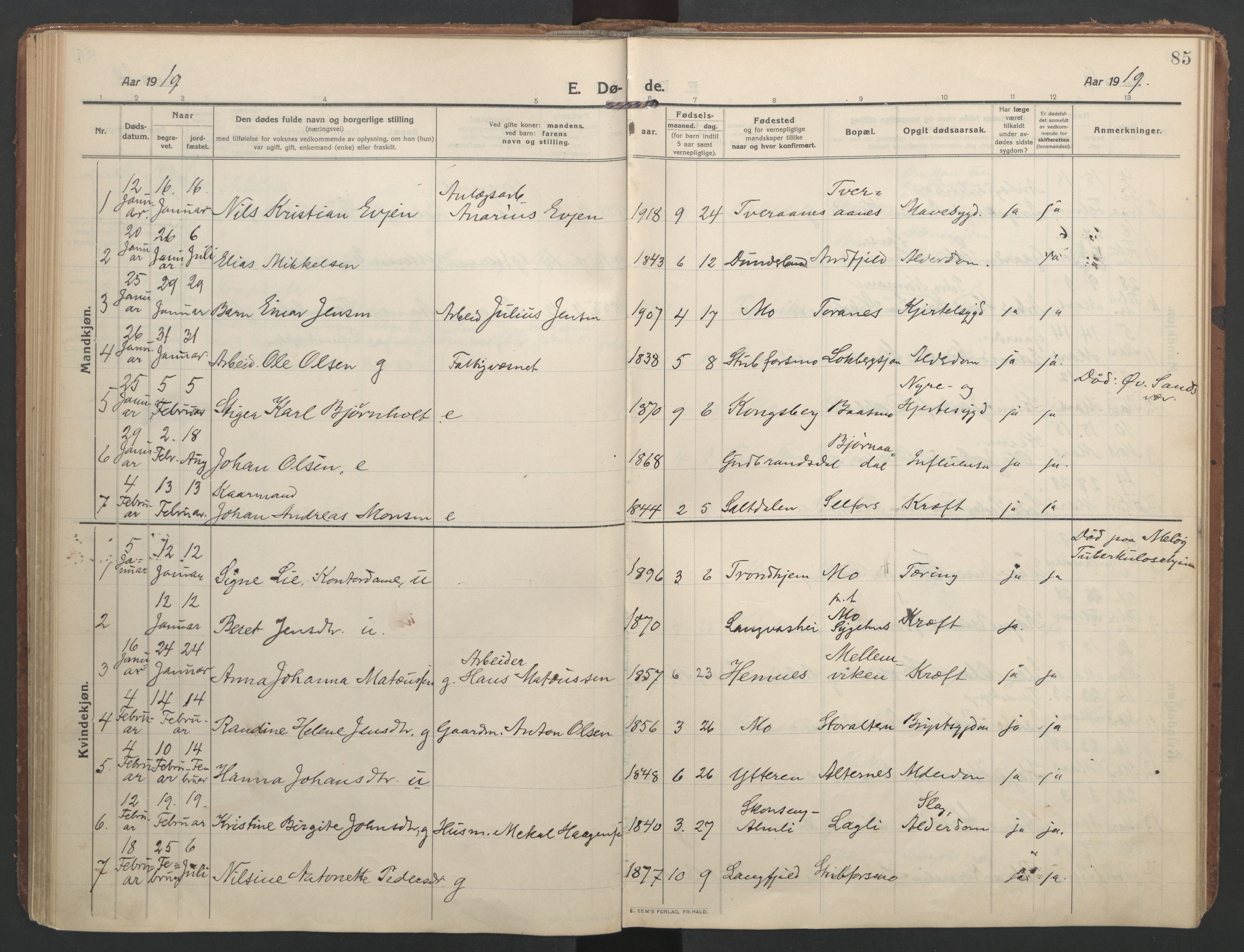 Ministerialprotokoller, klokkerbøker og fødselsregistre - Nordland, SAT/A-1459/827/L0405: Parish register (official) no. 827A17, 1912-1925, p. 85