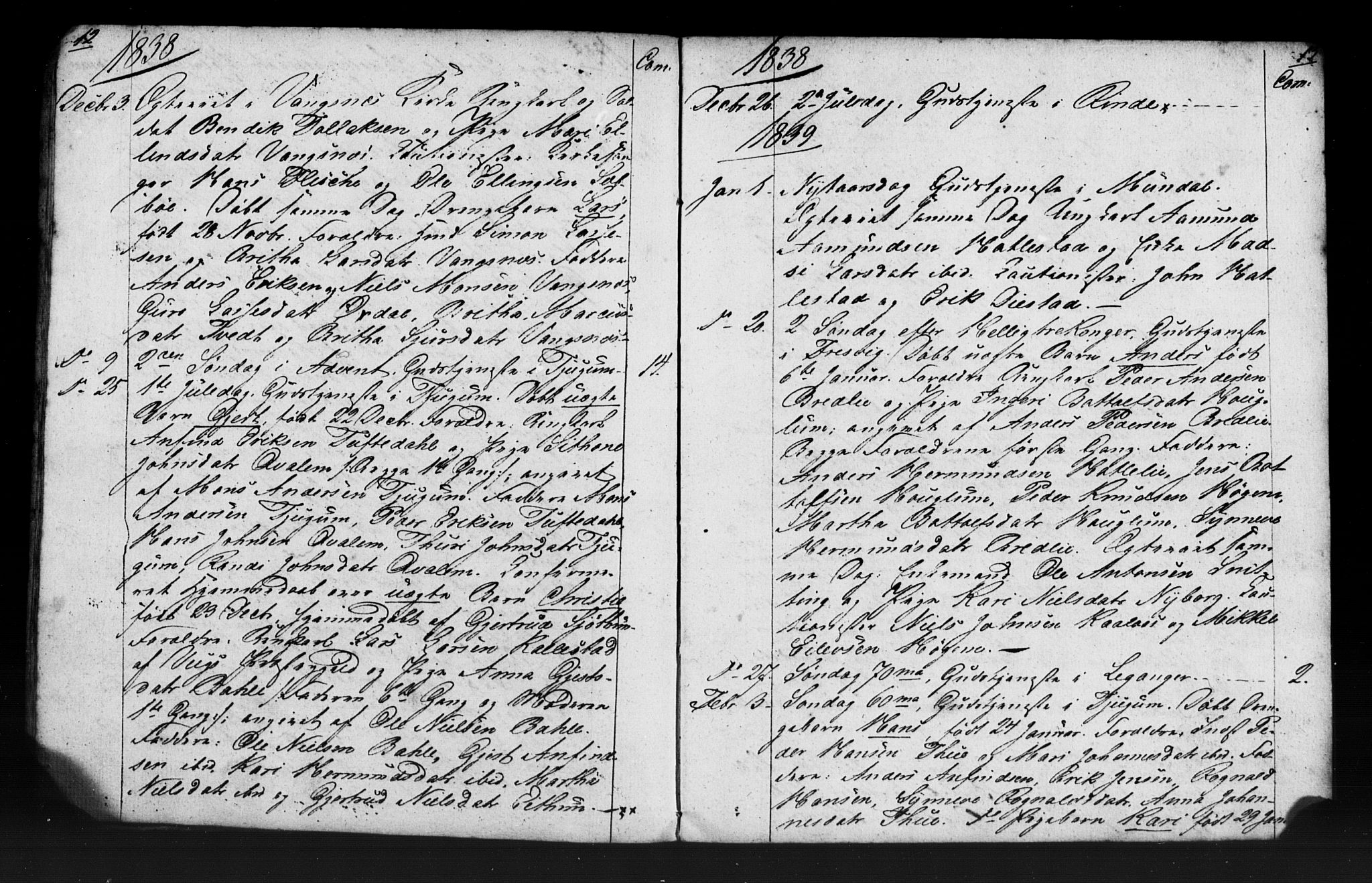 Leikanger sokneprestembete, AV/SAB-A-81001: Curate's parish register no. A 1, 1838-1839, p. 12-13