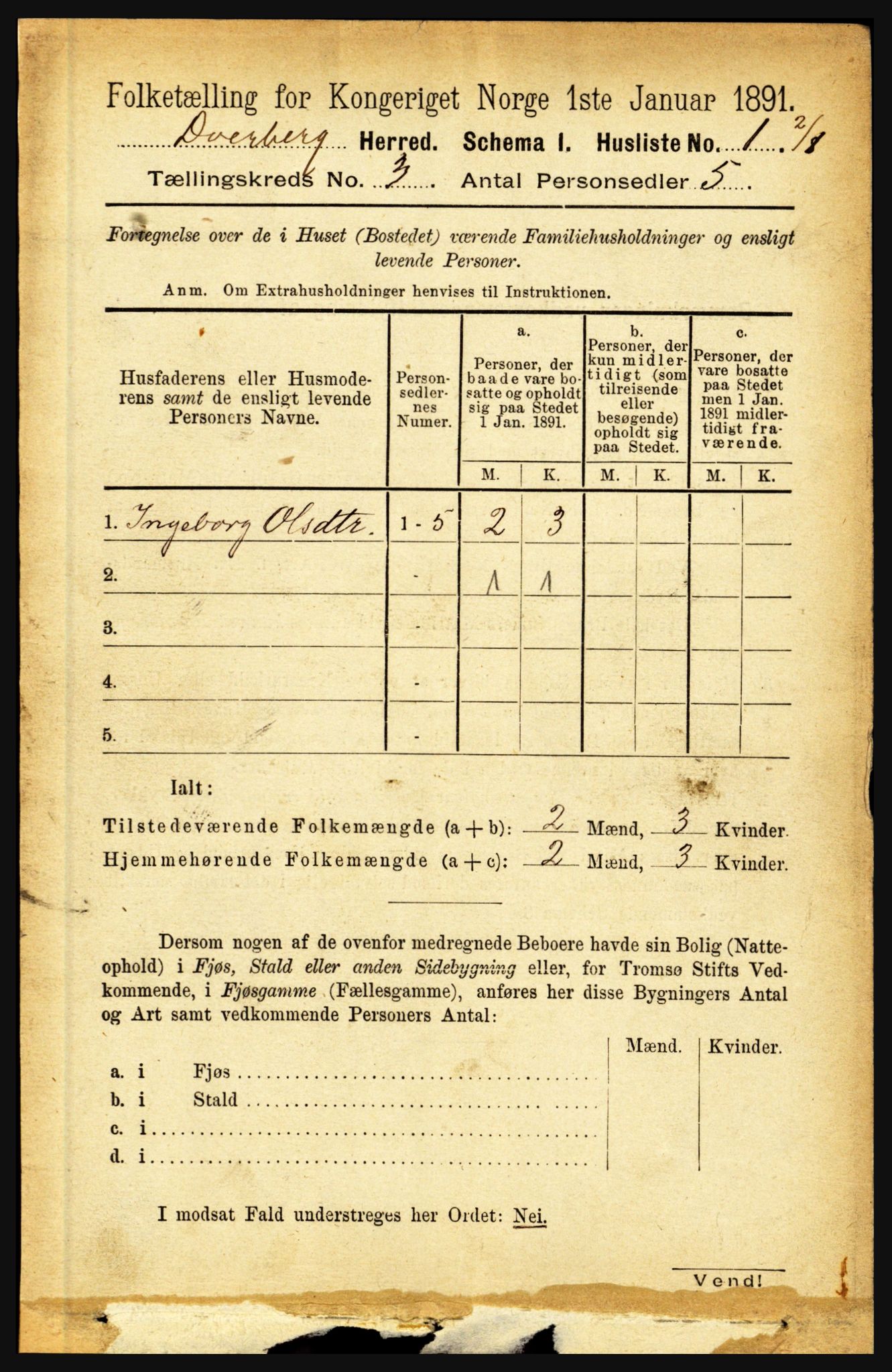 RA, 1891 census for 1872 Dverberg, 1891, p. 884