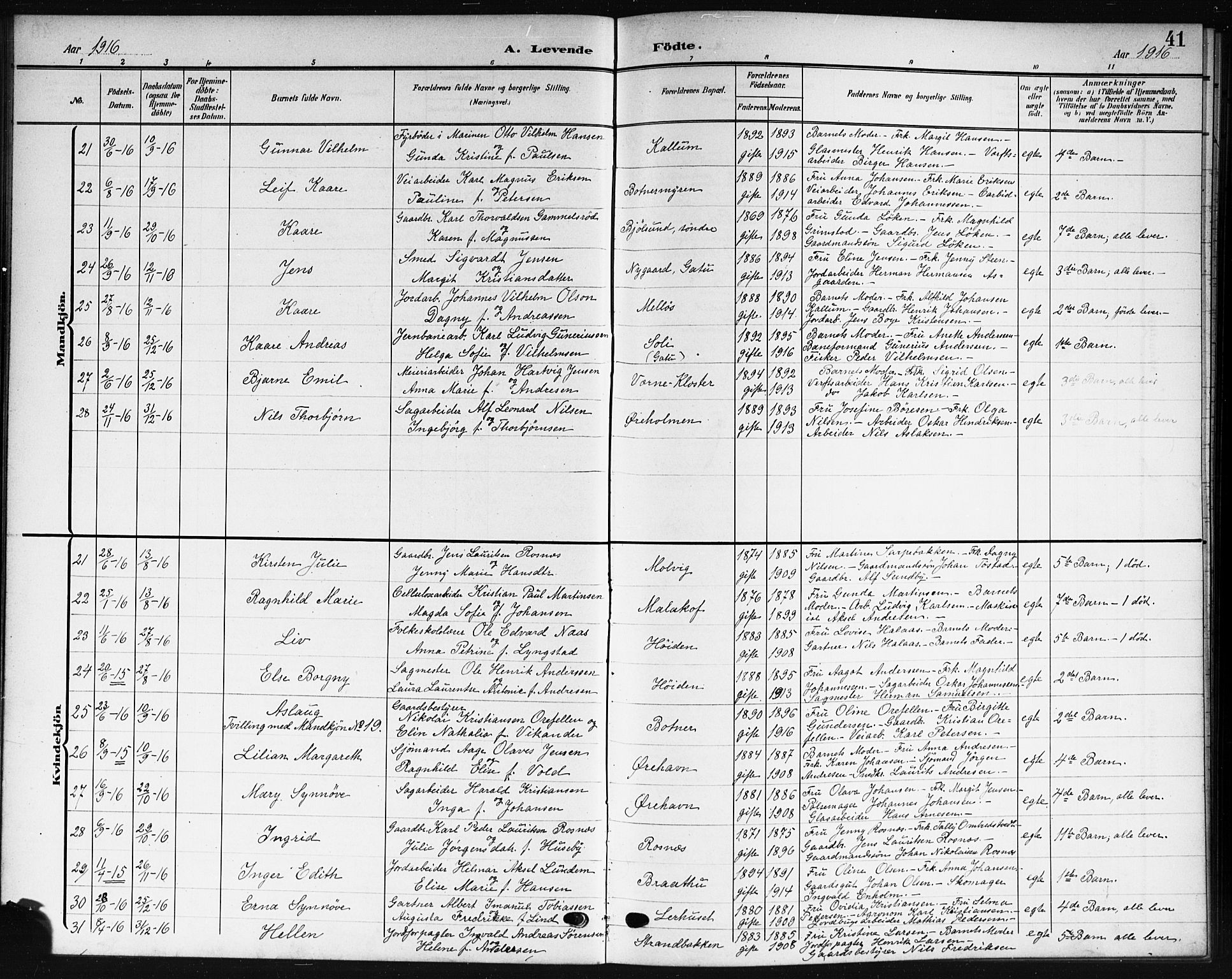 Rygge prestekontor Kirkebøker, AV/SAO-A-10084b/G/Ga/L0003: Parish register (copy) no. 3, 1906-1921, p. 41