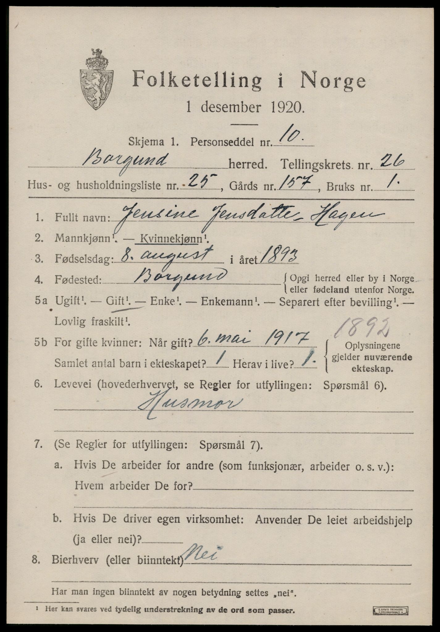 SAT, 1920 census for Borgund, 1920, p. 17702