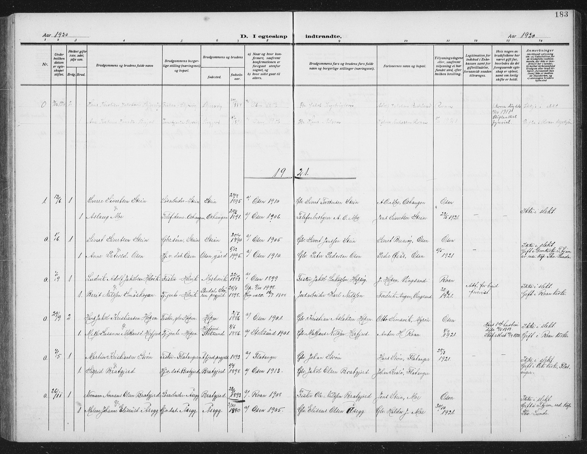 Ministerialprotokoller, klokkerbøker og fødselsregistre - Sør-Trøndelag, SAT/A-1456/658/L0727: Parish register (copy) no. 658C03, 1909-1935, p. 183