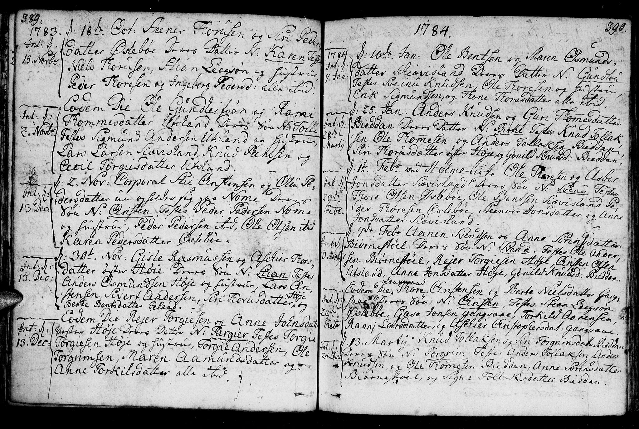 Holum sokneprestkontor, SAK/1111-0022/F/Fa/Fac/L0001: Parish register (official) no. A 1, 1773-1820, p. 389-390
