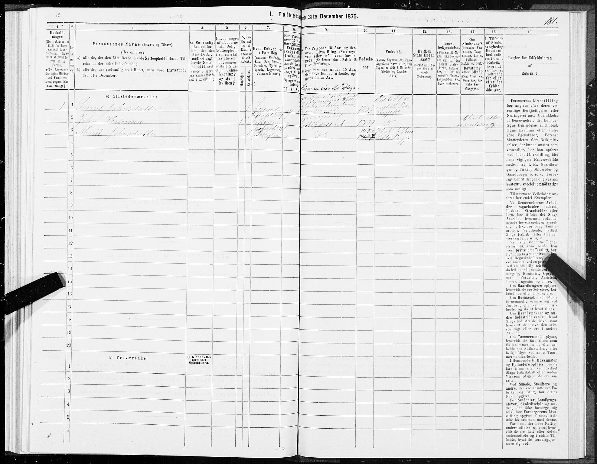 SAT, 1875 census for 1561P Øksendal, 1875, p. 2181