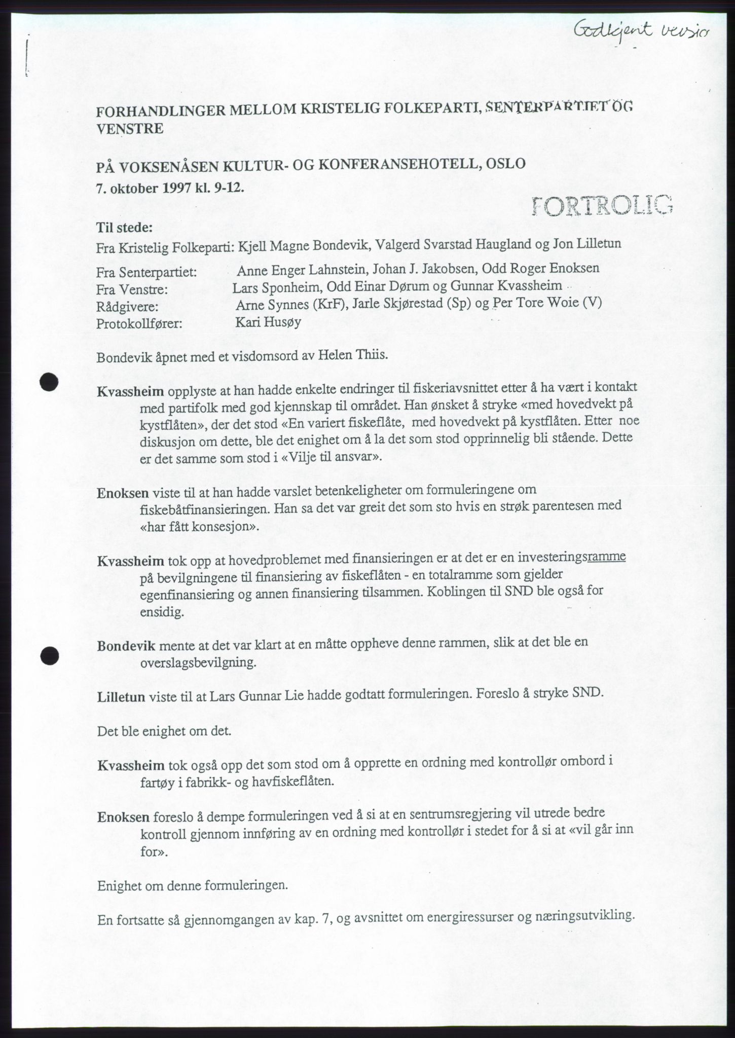 Forhandlingene mellom Kristelig Folkeparti, Senterpartiet og Venstre om dannelse av regjering, RA/PA-1073/A/L0001: Forhandlingsprotokoller, 1997, p. 103