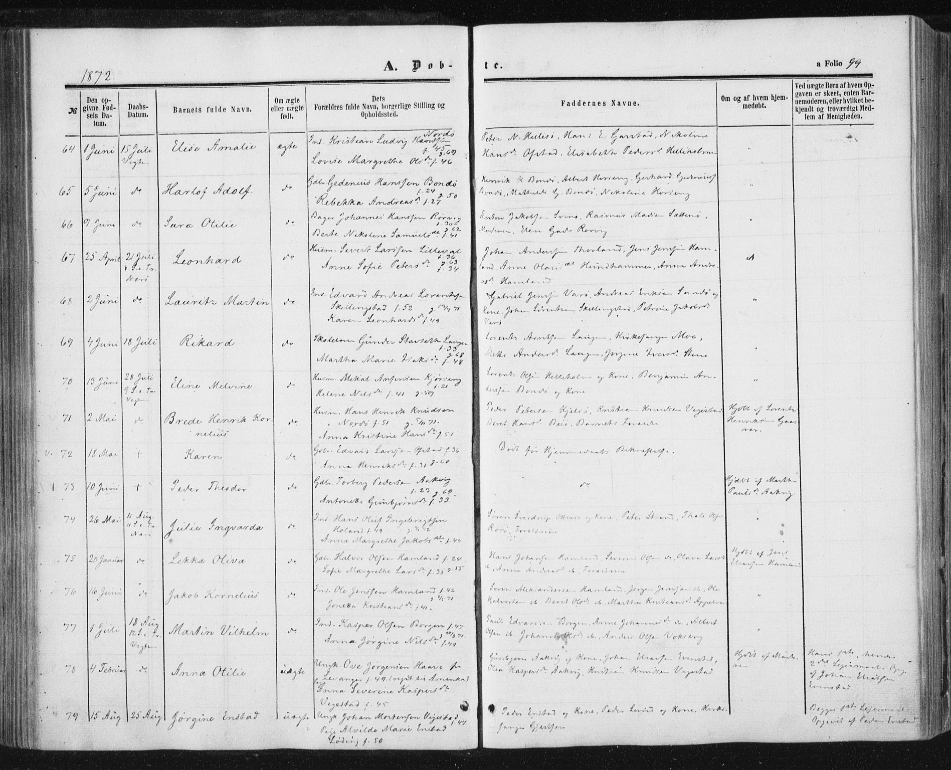 Ministerialprotokoller, klokkerbøker og fødselsregistre - Nord-Trøndelag, SAT/A-1458/784/L0670: Parish register (official) no. 784A05, 1860-1876, p. 99