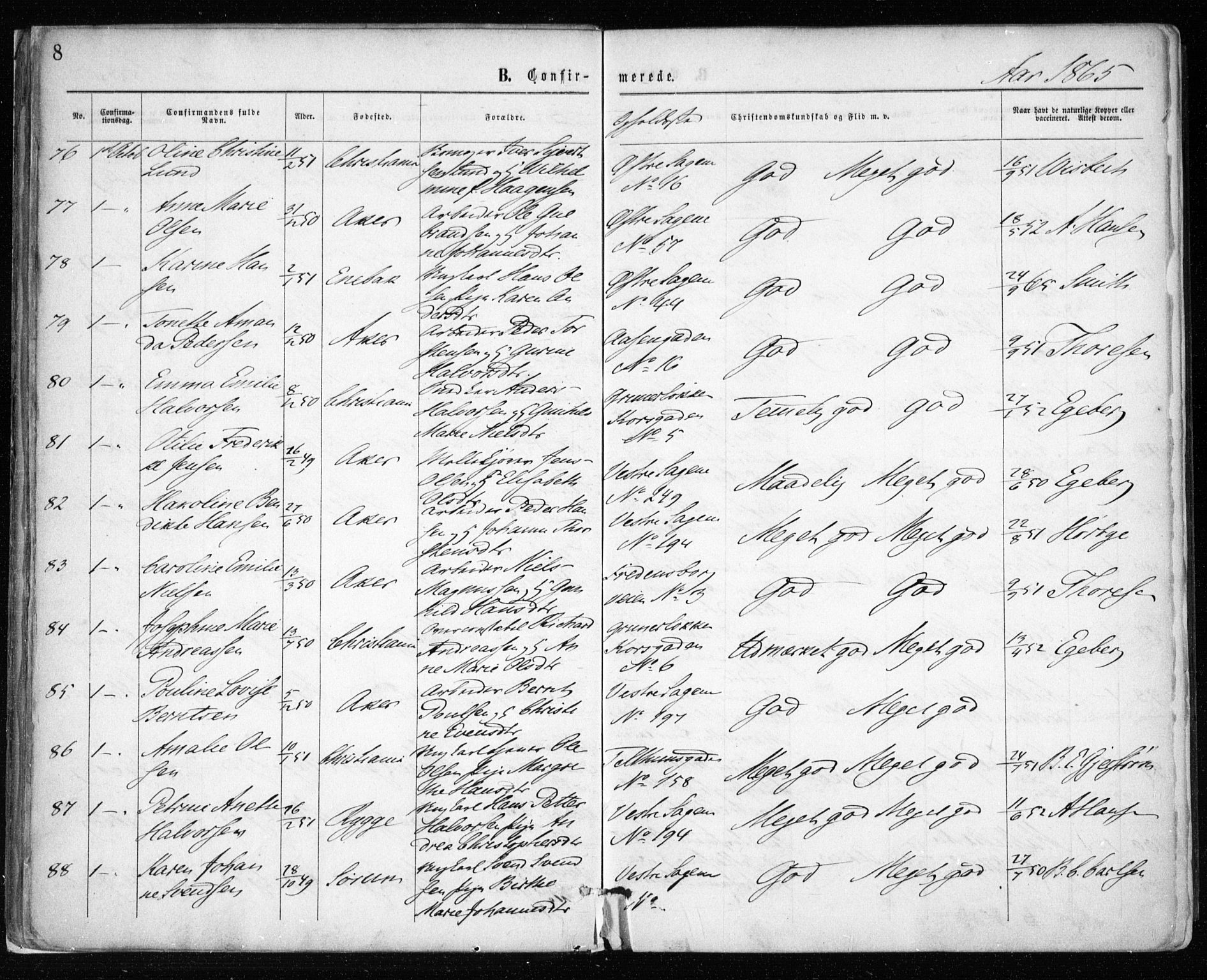 Gamle Aker prestekontor Kirkebøker, AV/SAO-A-10617a/F/L0003: Parish register (official) no. 3, 1865-1873, p. 8