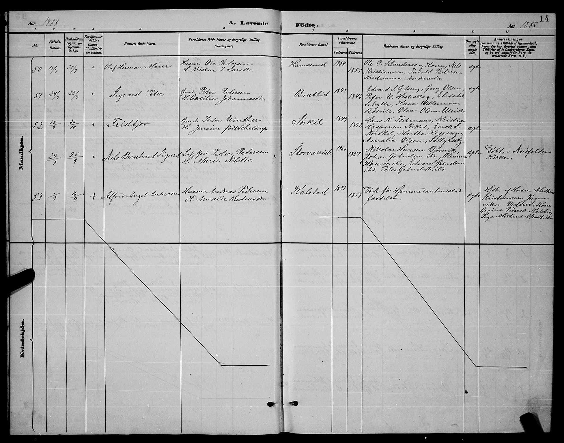 Ministerialprotokoller, klokkerbøker og fødselsregistre - Nordland, SAT/A-1459/859/L0859: Parish register (copy) no. 859C05, 1887-1898, p. 14