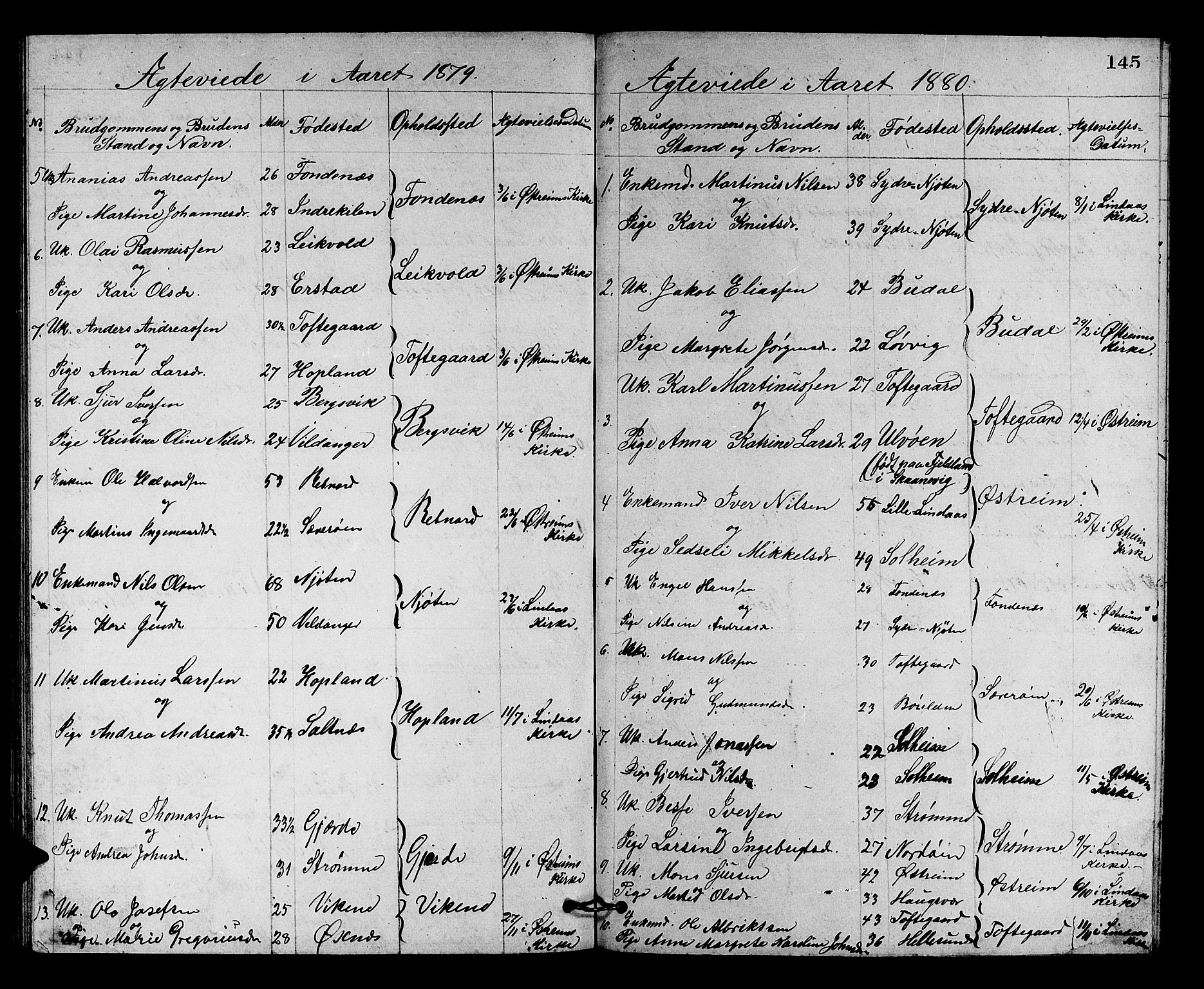 Lindås Sokneprestembete, SAB/A-76701/H/Hab: Parish register (copy) no. C 2, 1868-1885, p. 145