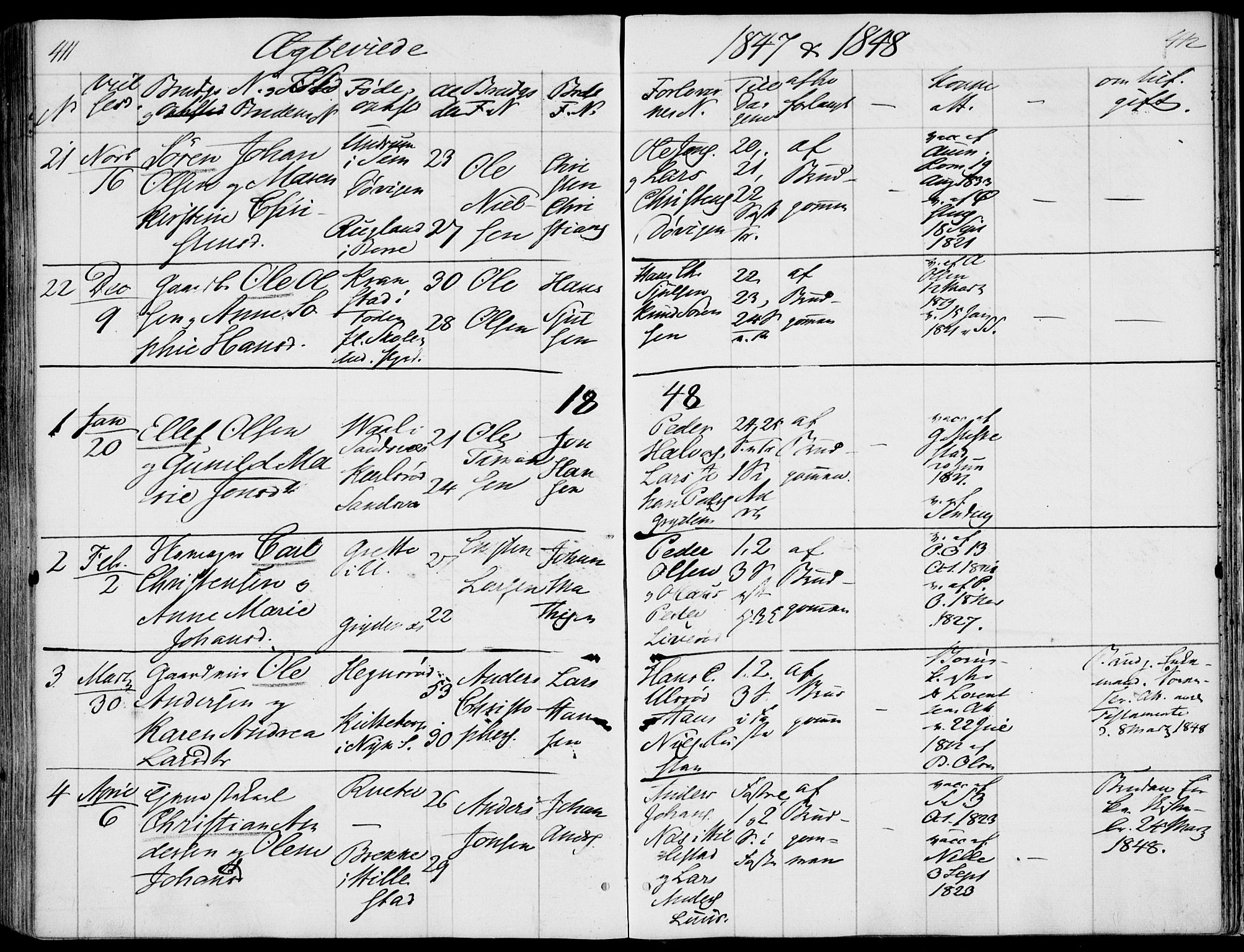 Våle kirkebøker, AV/SAKO-A-334/F/Fa/L0009a: Parish register (official) no. I 9A, 1839-1860, p. 411-412