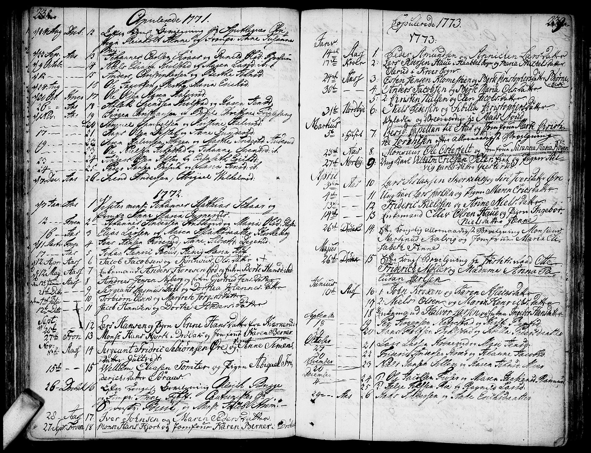 Ås prestekontor Kirkebøker, SAO/A-10894/F/Fa/L0001: Parish register (official) no. I 1, 1742-1778, p. 238-239