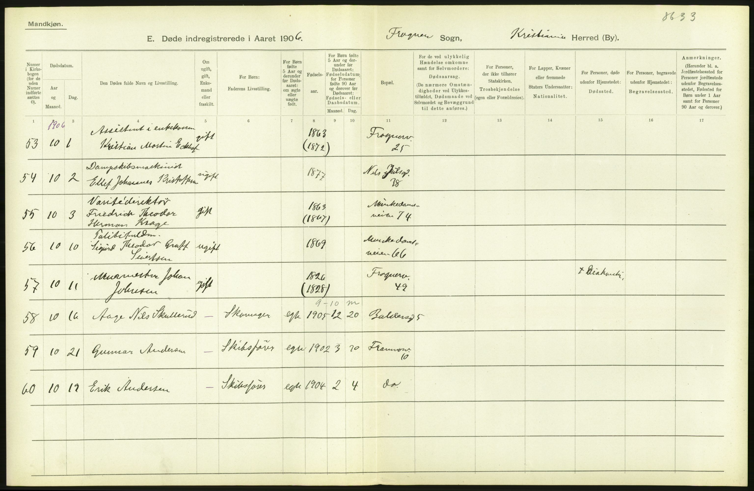 Statistisk sentralbyrå, Sosiodemografiske emner, Befolkning, AV/RA-S-2228/D/Df/Dfa/Dfad/L0009: Kristiania: Døde, 1906, p. 462