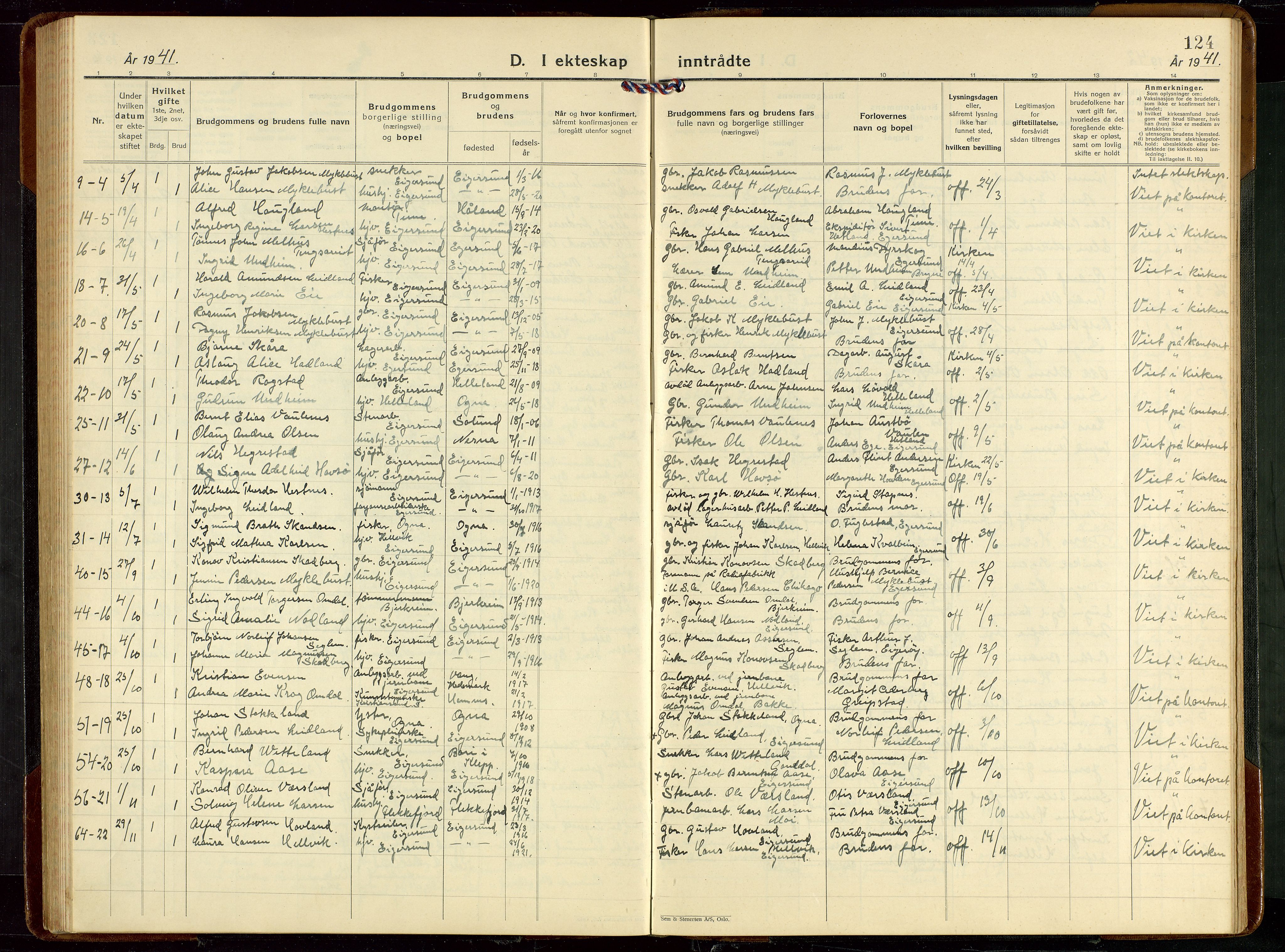 Eigersund sokneprestkontor, AV/SAST-A-101807/S09/L0013: Parish register (copy) no. B 13, 1931-1949, p. 124