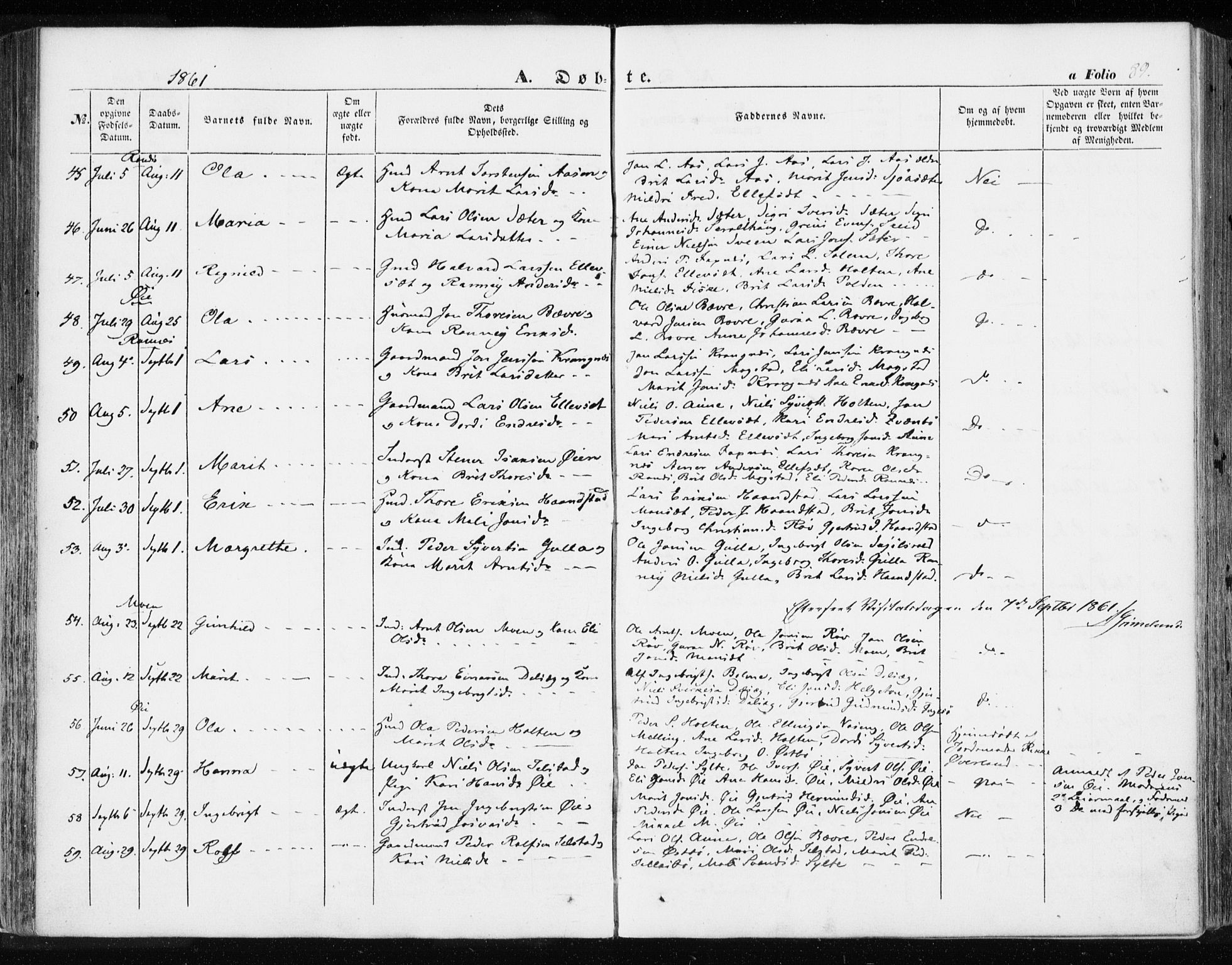 Ministerialprotokoller, klokkerbøker og fødselsregistre - Møre og Romsdal, SAT/A-1454/595/L1044: Parish register (official) no. 595A06, 1852-1863, p. 89