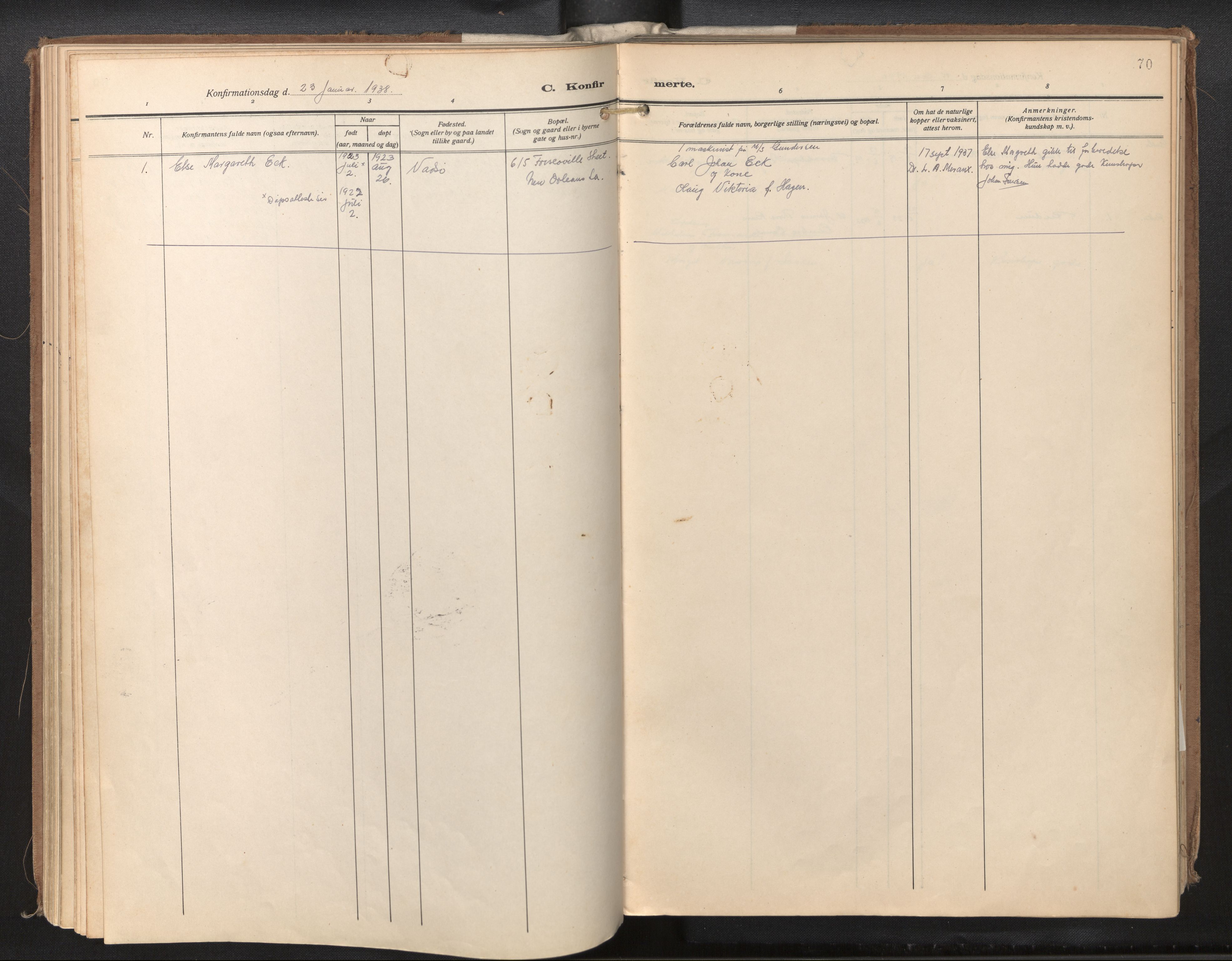 Den norske sjømannsmisjon i utlandet/New Orleans-Mobile-Gulfhavnene, SAB/SAB/PA-0115/H/Ha/L0001: Parish register (official) no. A 1, 1927-1978, p. 69b-70a