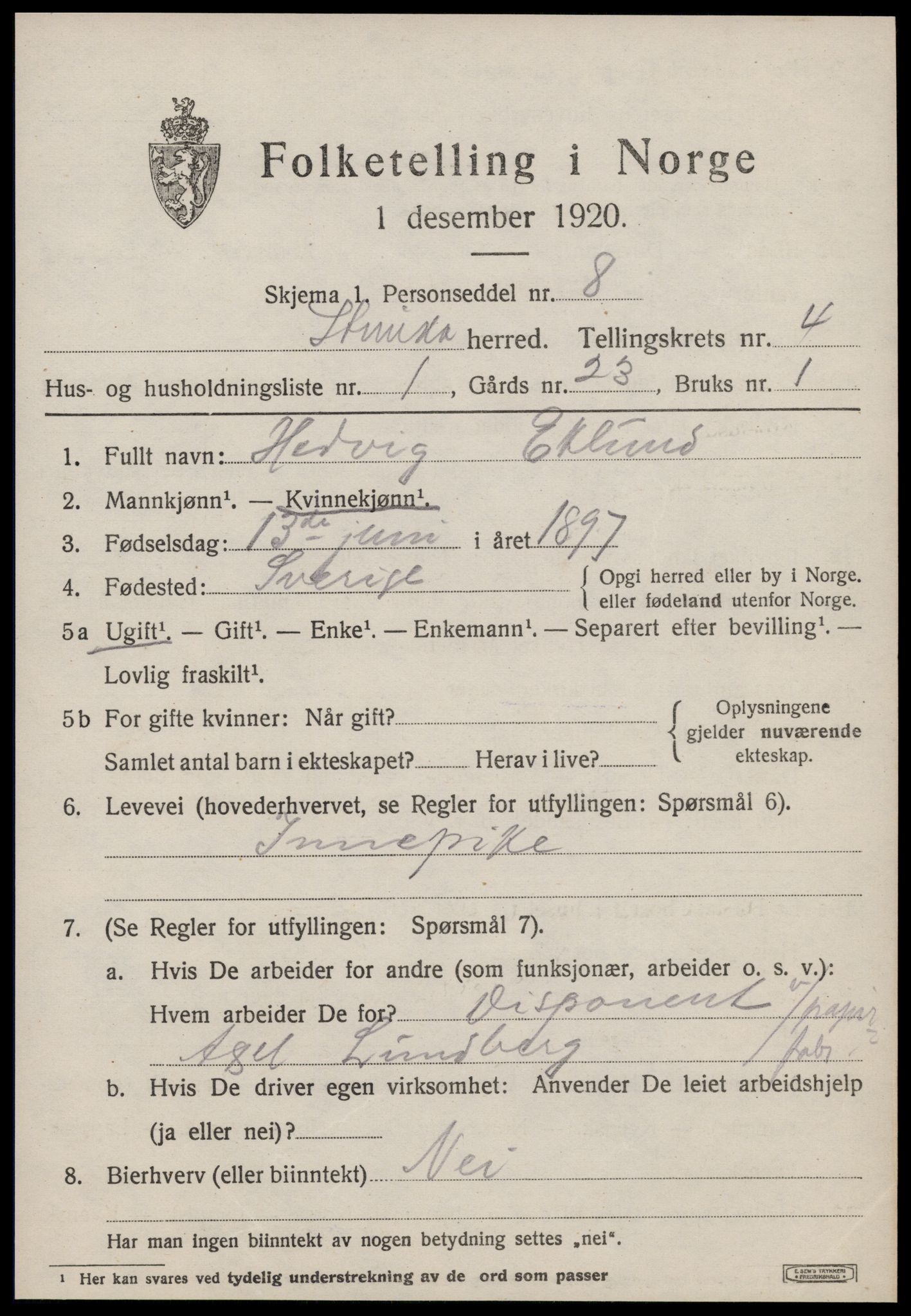 SAT, 1920 census for Strinda, 1920, p. 12656