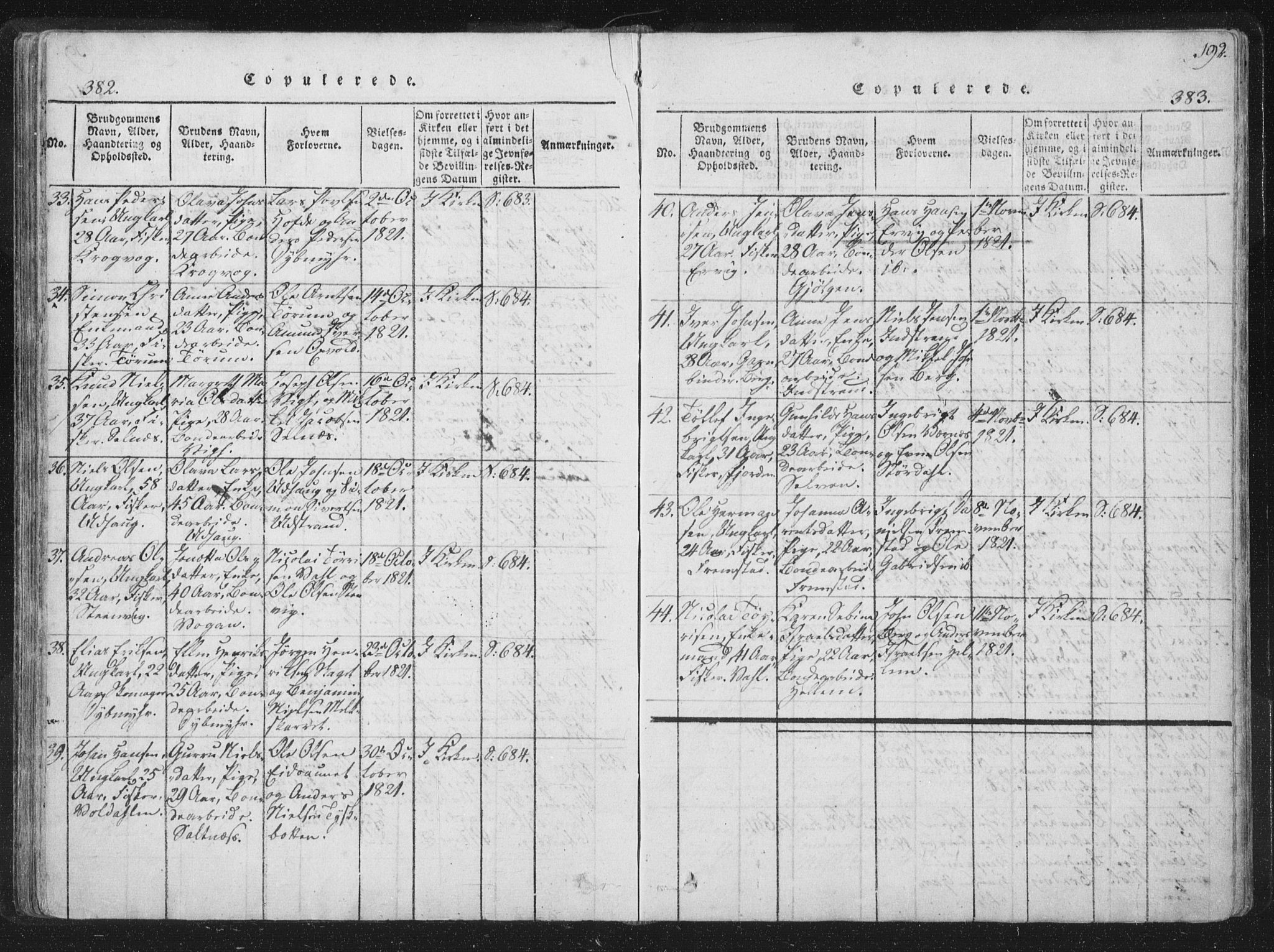 Ministerialprotokoller, klokkerbøker og fødselsregistre - Sør-Trøndelag, SAT/A-1456/659/L0734: Parish register (official) no. 659A04, 1818-1825, p. 382-383