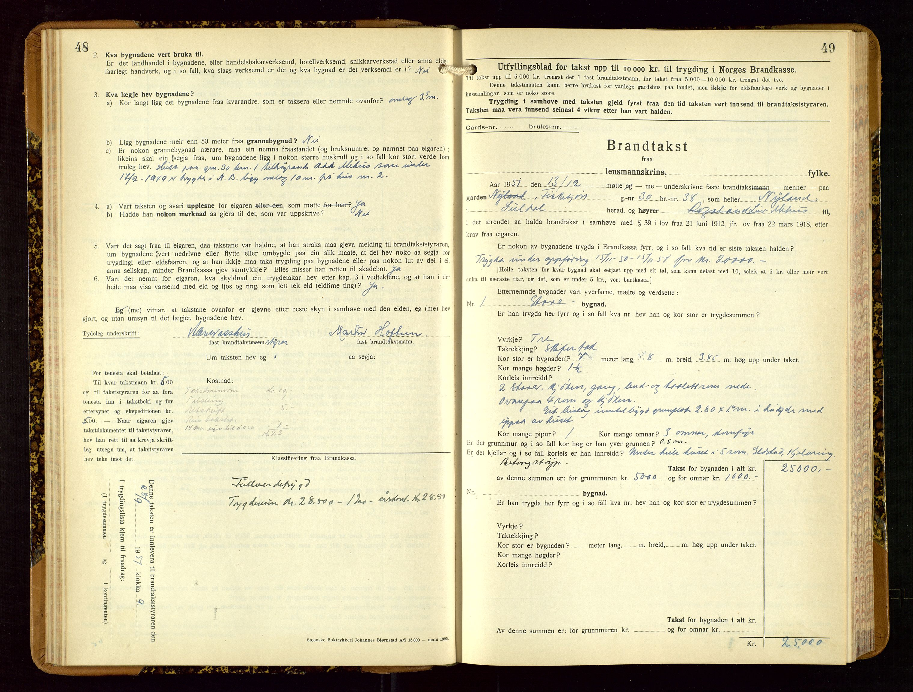 Suldal lensmannskontor, SAST/A-100419/Gob/L0003: Branntakstprotokoll, 1924-1955, p. 48-49