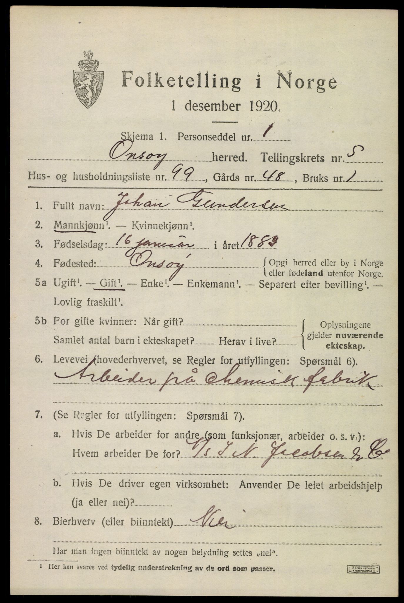 SAO, 1920 census for Onsøy, 1920, p. 7844