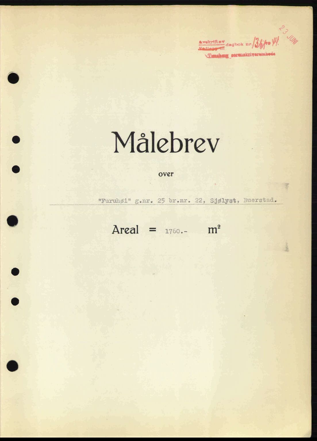 Tønsberg sorenskriveri, AV/SAKO-A-130/G/Ga/Gaa/L0015: Mortgage book no. A15, 1944-1944, Diary no: : 1361/1944