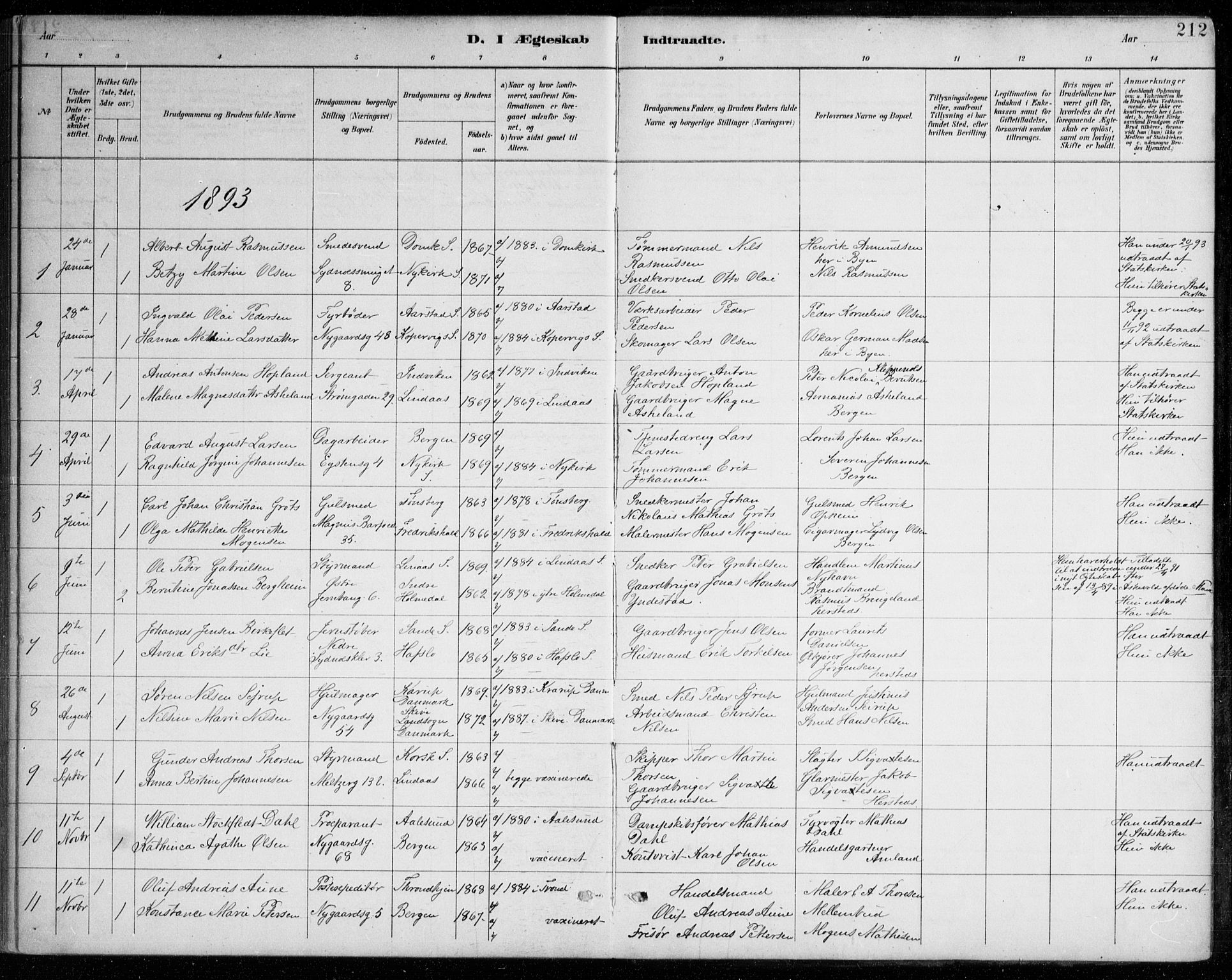 Johanneskirken sokneprestembete, AV/SAB-A-76001/H/Haa/L0012: Parish register (official) no. D 1, 1885-1912, p. 212