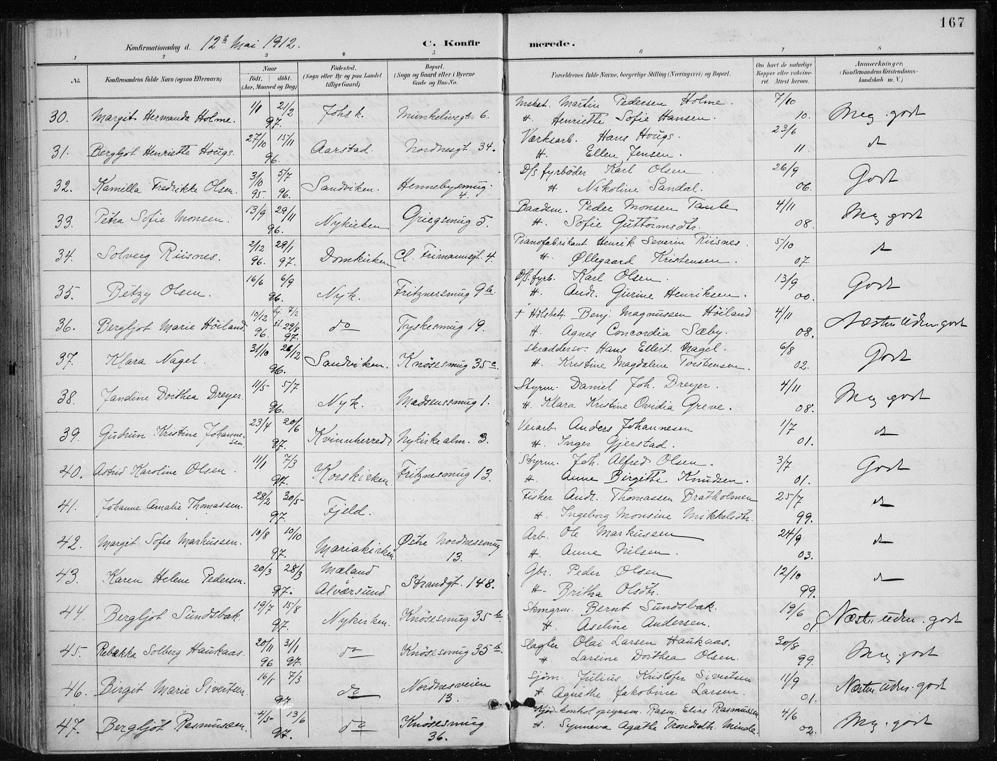 Nykirken Sokneprestembete, AV/SAB-A-77101/H/Haa/L0028: Parish register (official) no. C 7, 1887-1913, p. 167