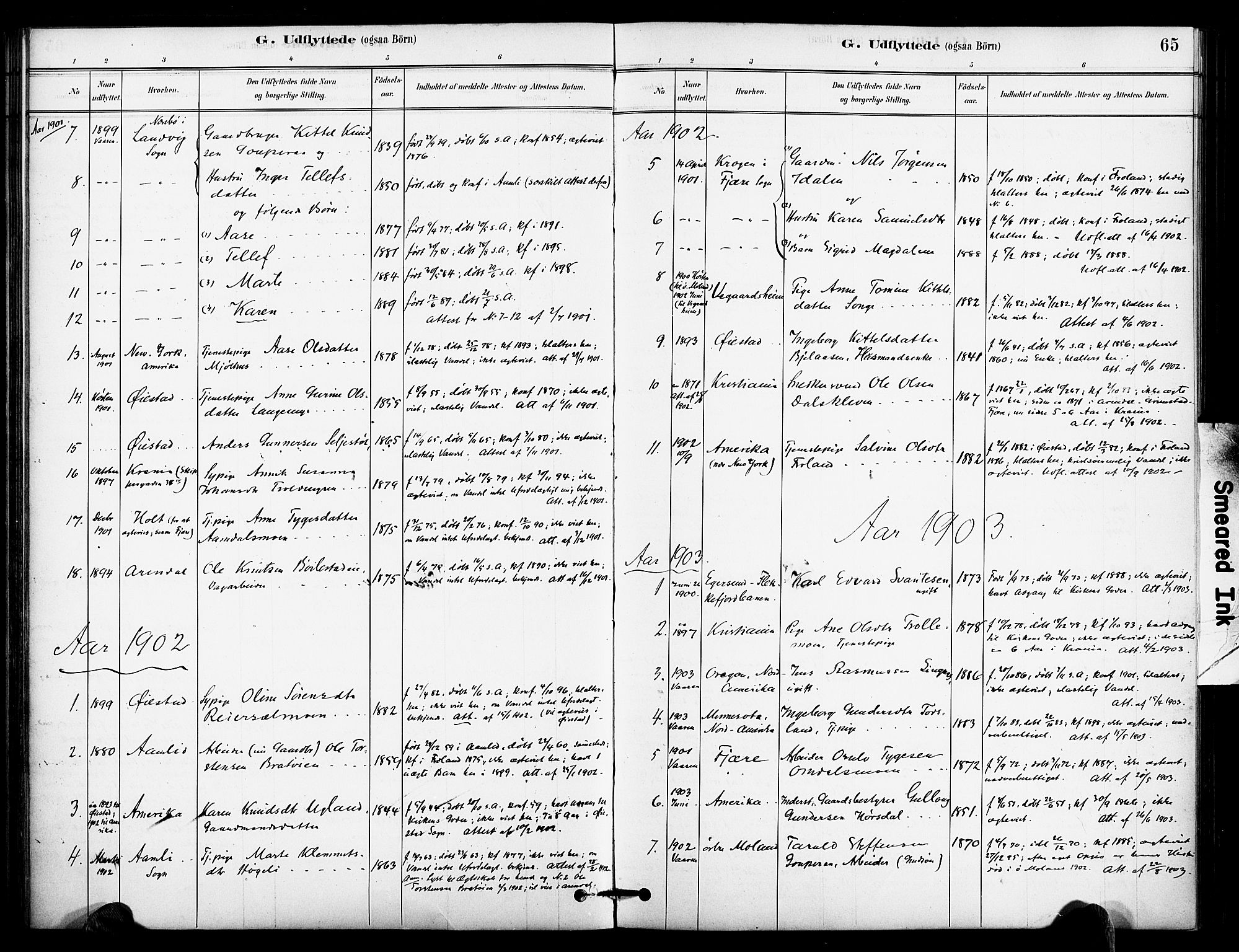 Froland sokneprestkontor, SAK/1111-0013/F/Fa/L0004: Parish register (official) no. A 4, 1882-1906, p. 65