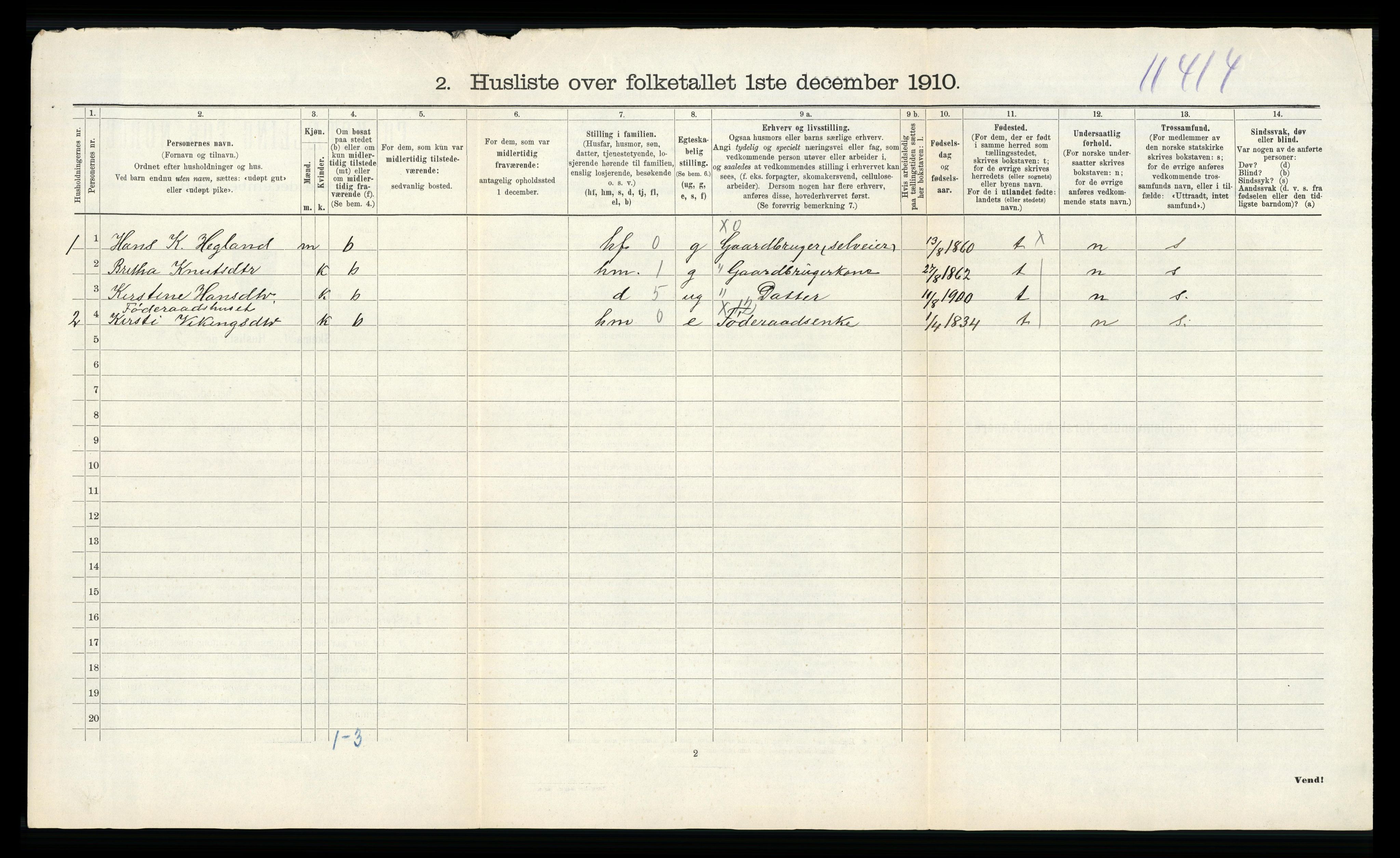 RA, 1910 census for Vossestrand, 1910, p. 36