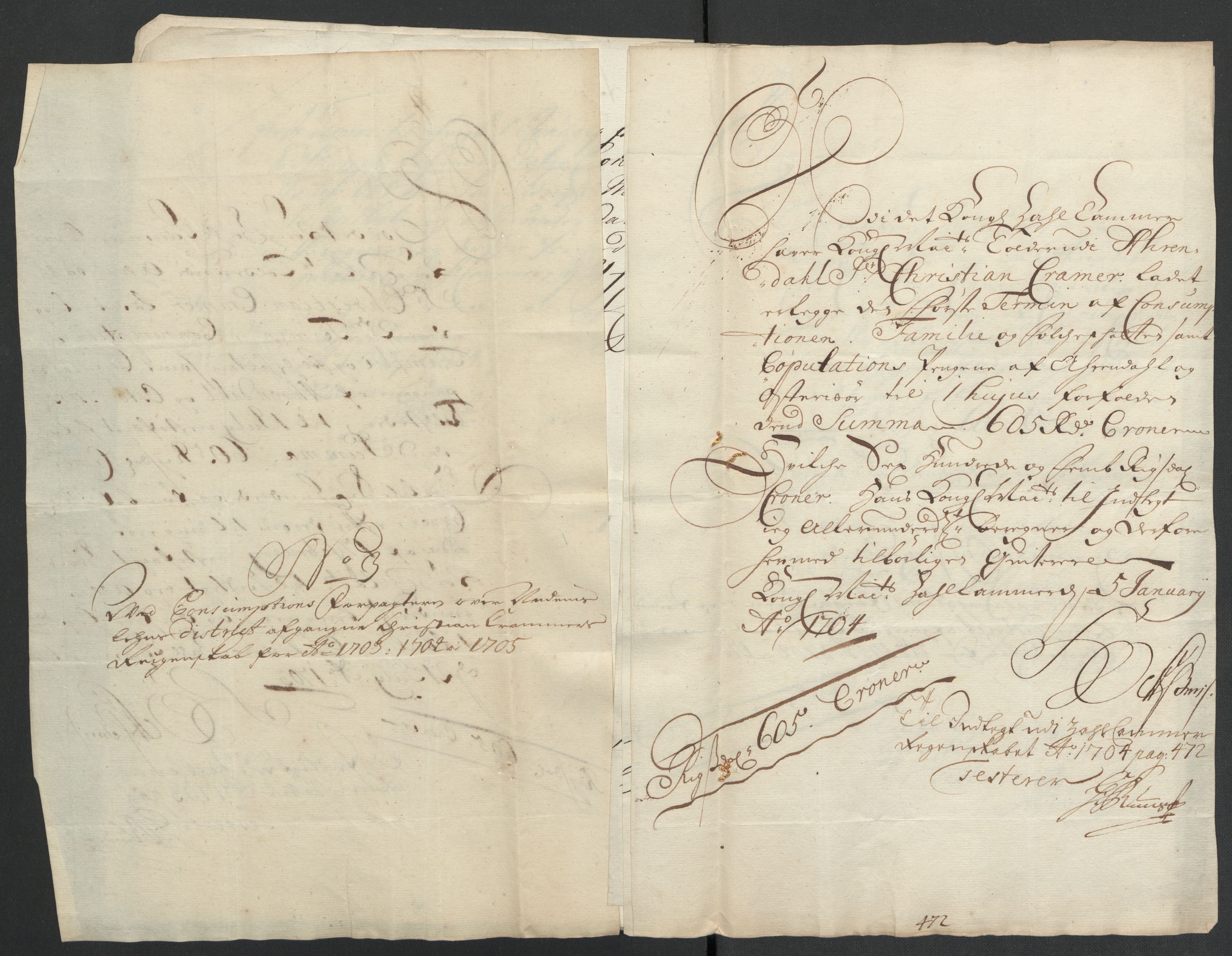 Rentekammeret inntil 1814, Reviderte regnskaper, Fogderegnskap, AV/RA-EA-4092/R39/L2317: Fogderegnskap Nedenes, 1704-1705, p. 134